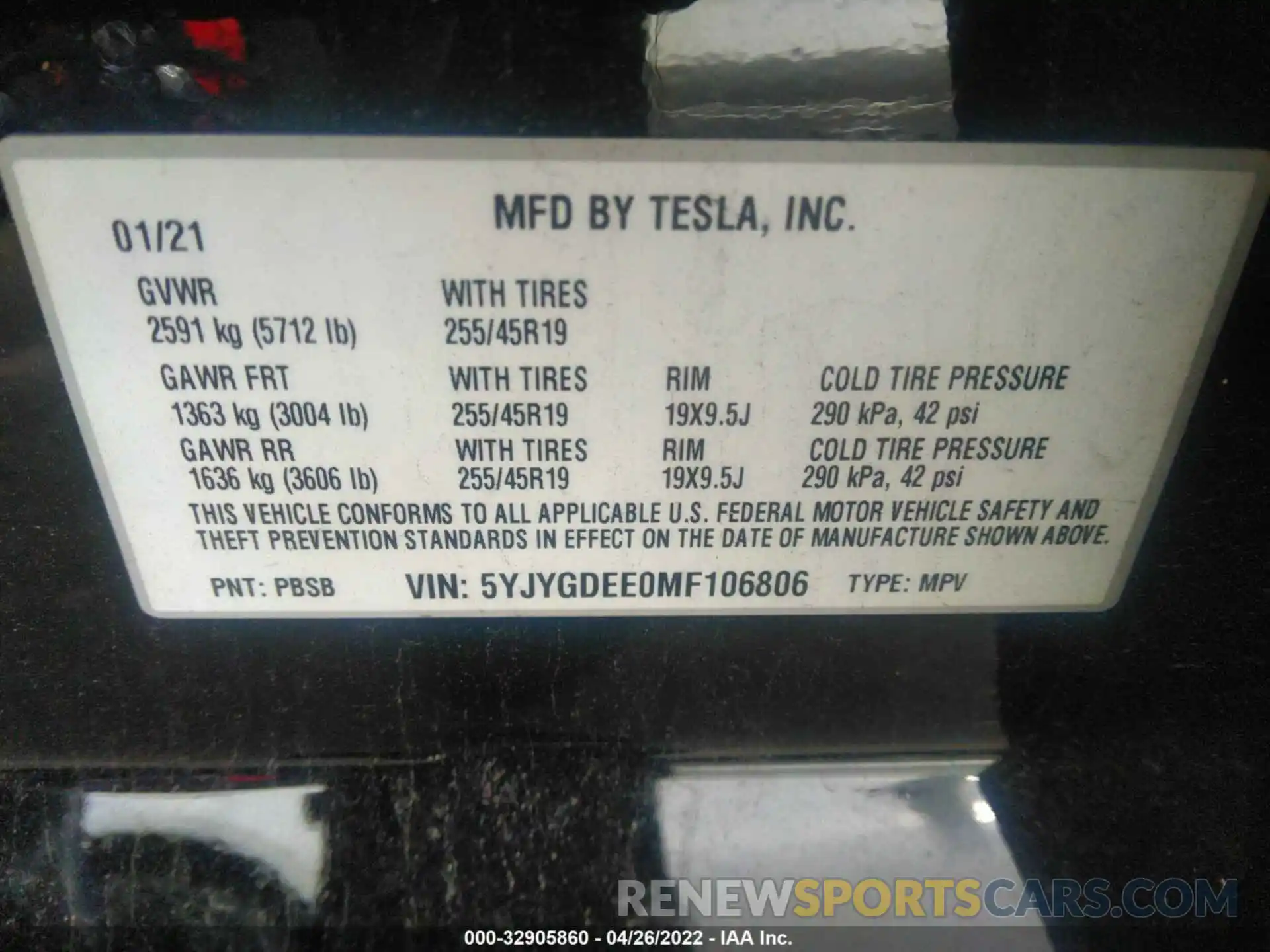 9 Фотография поврежденного автомобиля 5YJYGDEE0MF106806 TESLA MODEL Y 2021