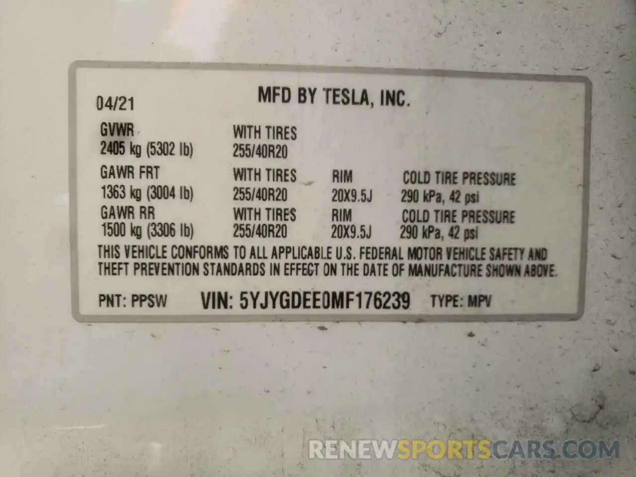 10 Photograph of a damaged car 5YJYGDEE0MF176239 TESLA MODEL Y 2021