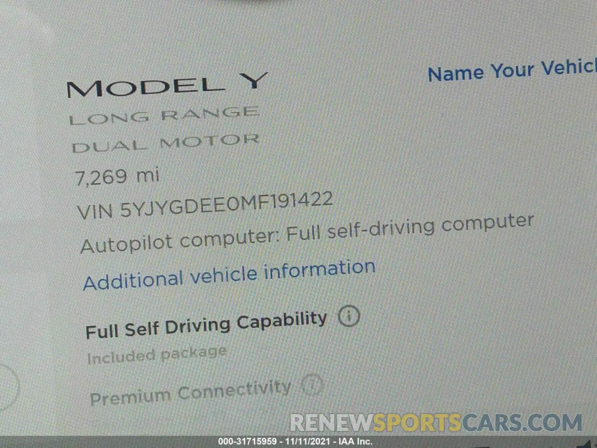 7 Photograph of a damaged car 5YJYGDEE0MF191422 TESLA MODEL Y 2021