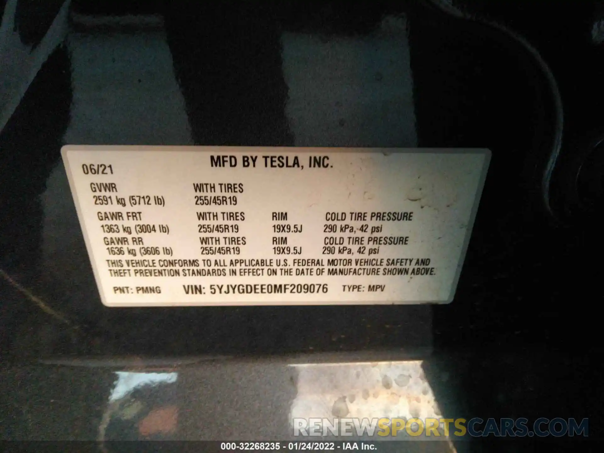 9 Фотография поврежденного автомобиля 5YJYGDEE0MF209076 TESLA MODEL Y 2021