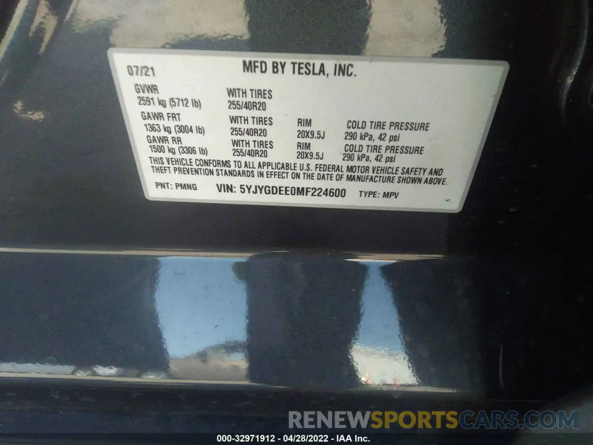 9 Photograph of a damaged car 5YJYGDEE0MF224600 TESLA MODEL Y 2021