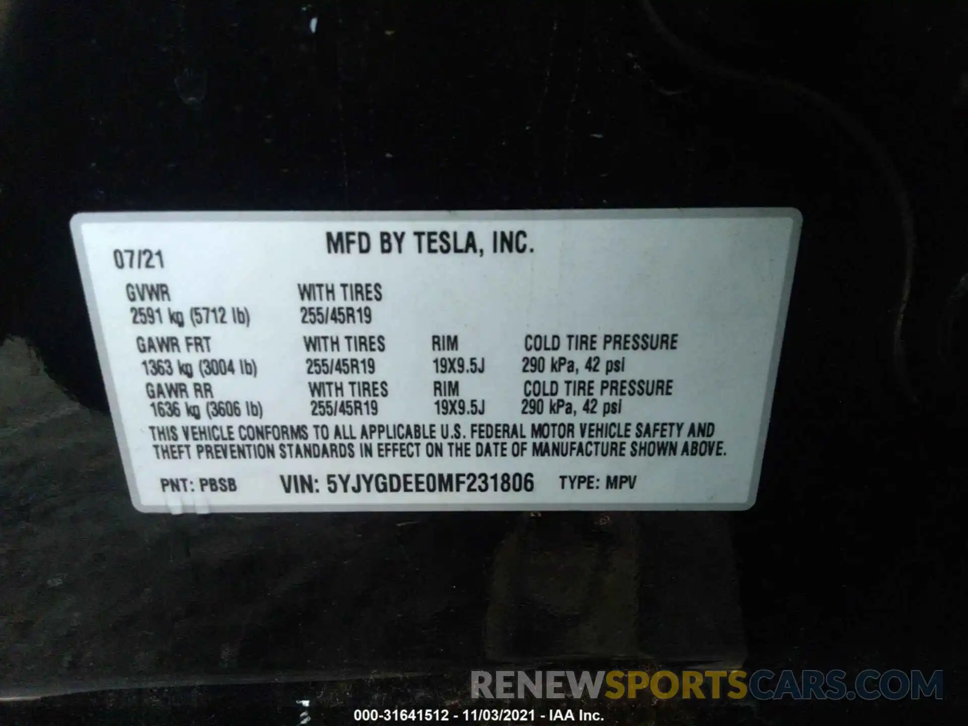 9 Photograph of a damaged car 5YJYGDEE0MF231806 TESLA MODEL Y 2021