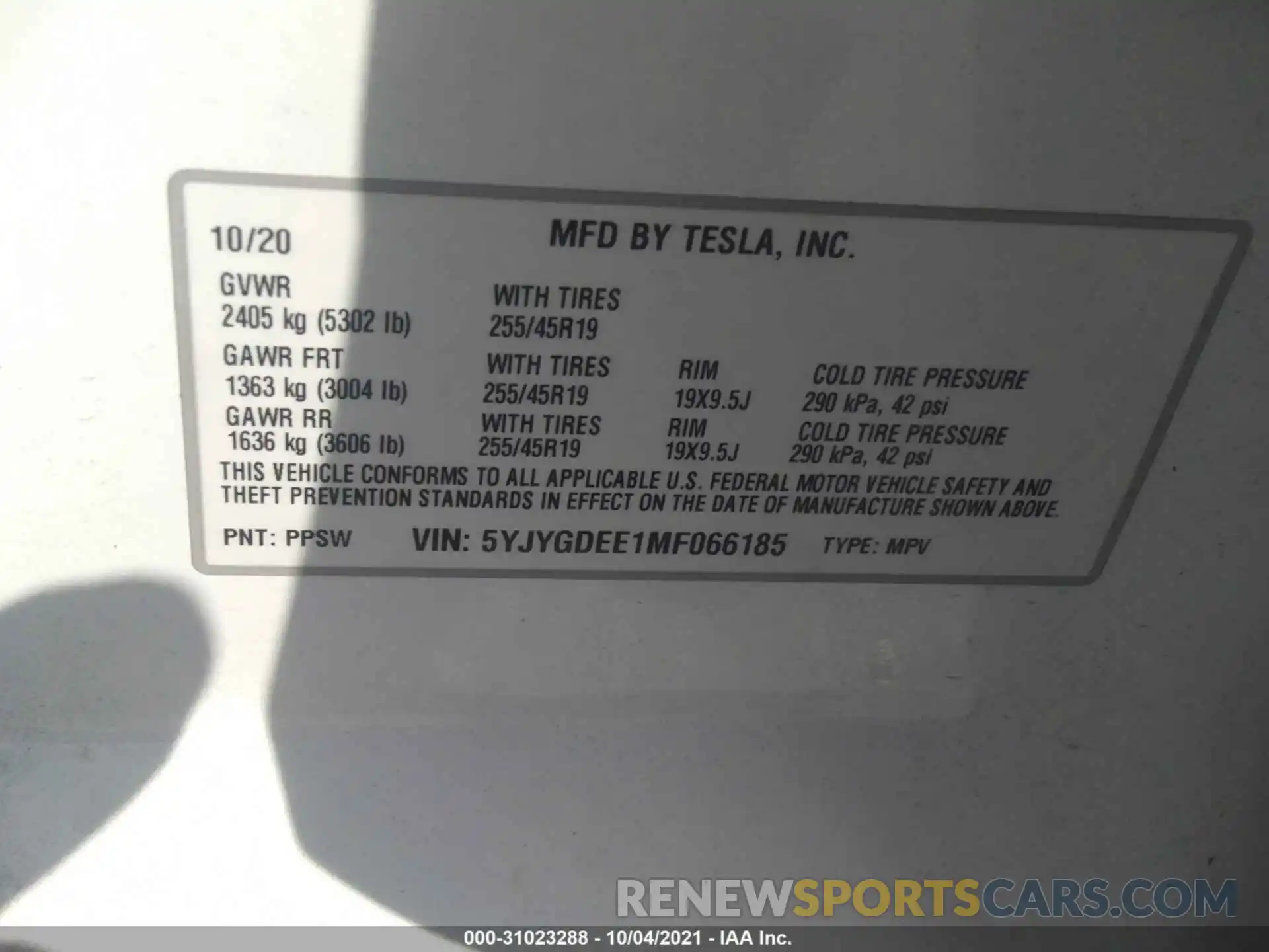 9 Photograph of a damaged car 5YJYGDEE1MF066185 TESLA MODEL Y 2021