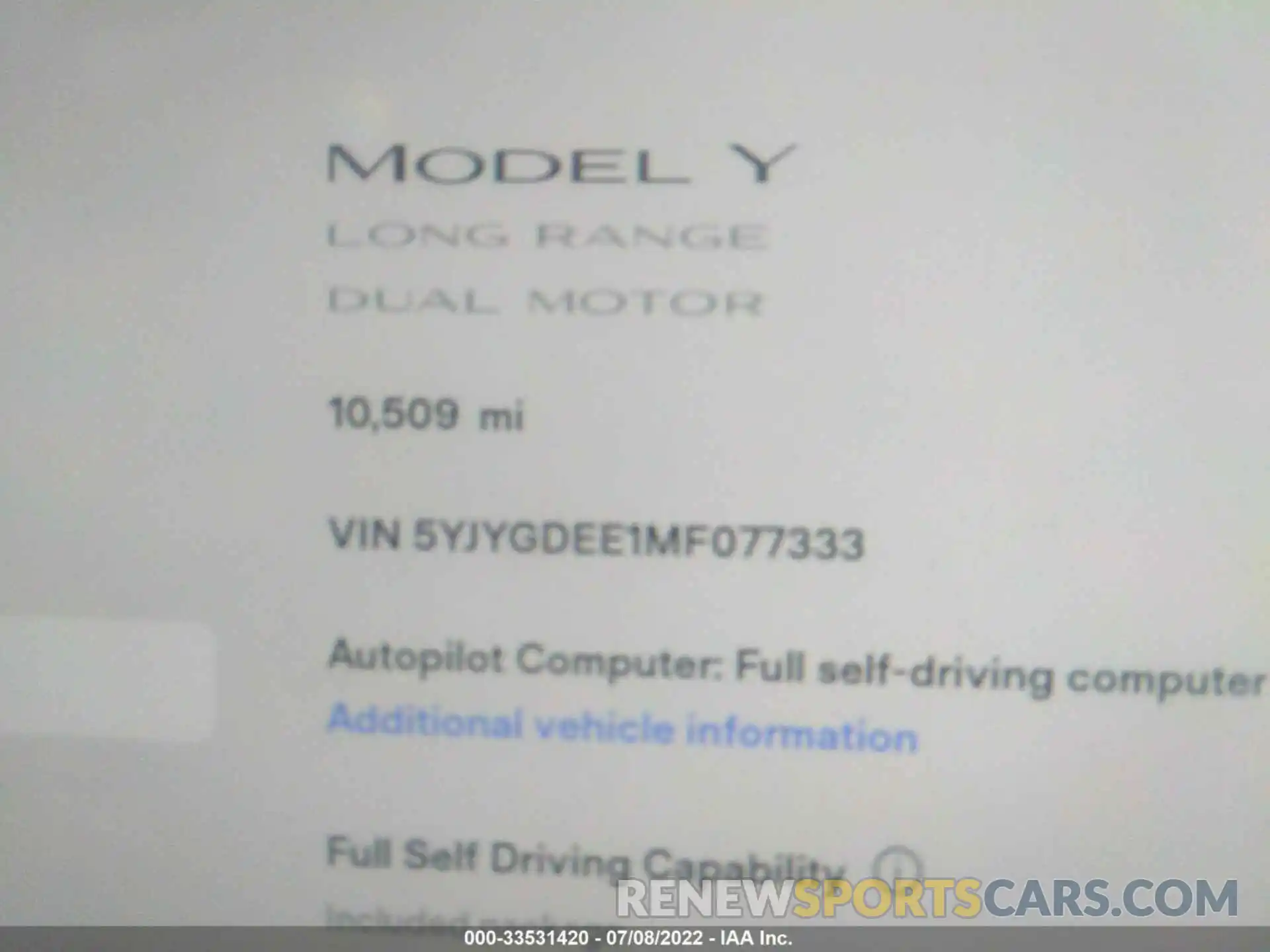 7 Photograph of a damaged car 5YJYGDEE1MF077333 TESLA MODEL Y 2021