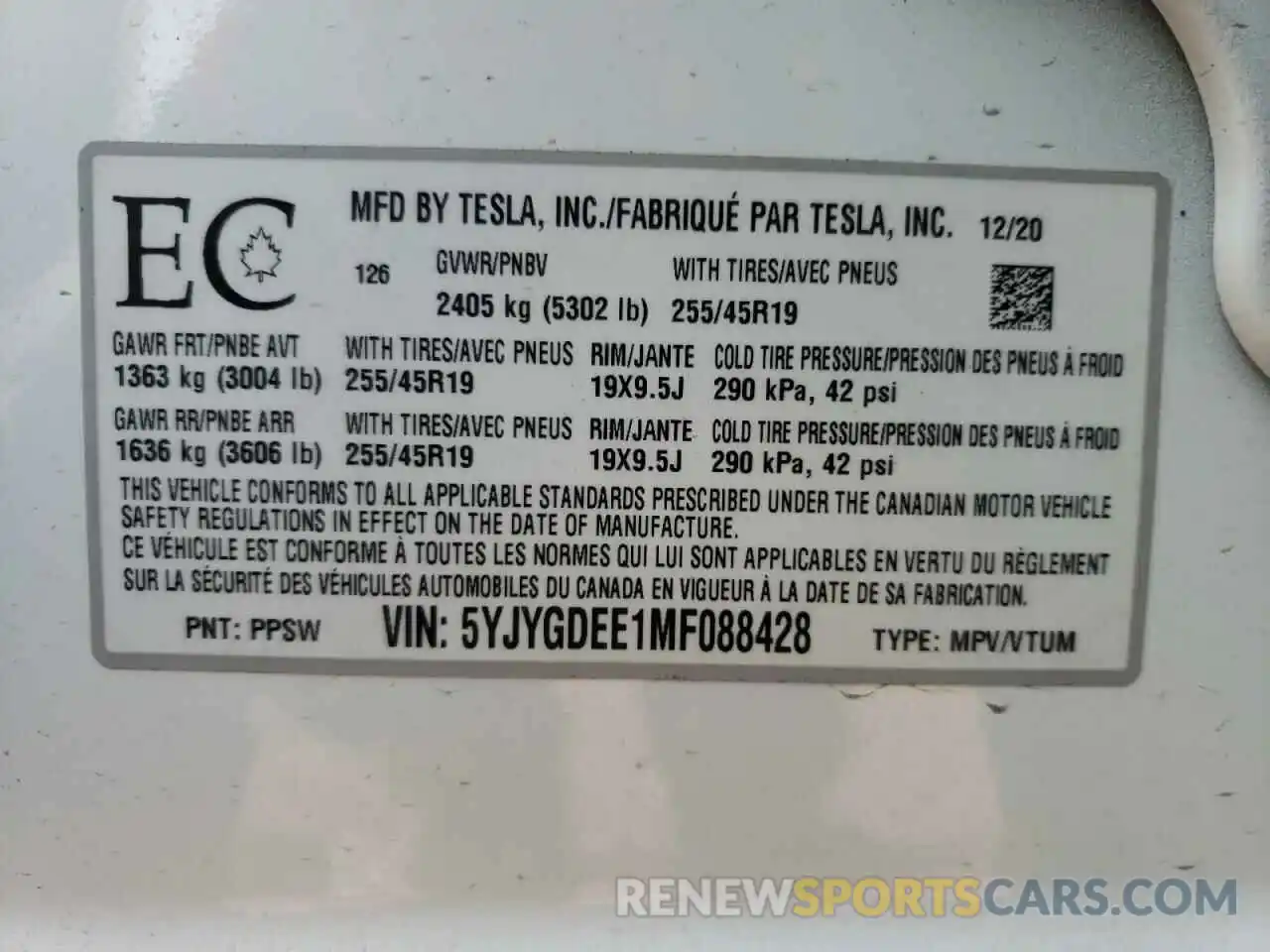 10 Фотография поврежденного автомобиля 5YJYGDEE1MF088428 TESLA MODEL Y 2021