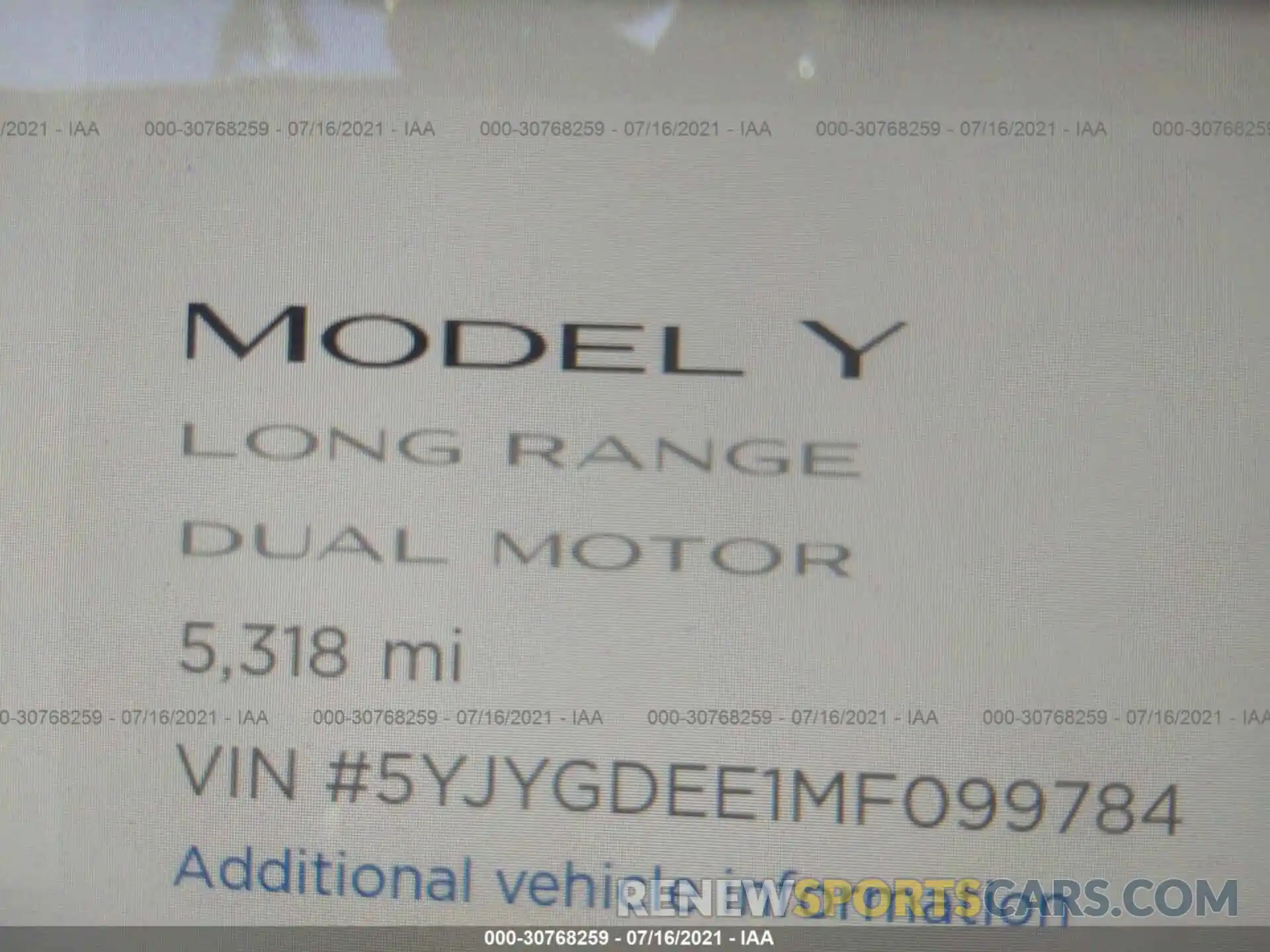 7 Фотография поврежденного автомобиля 5YJYGDEE1MF099784 TESLA MODEL Y 2021