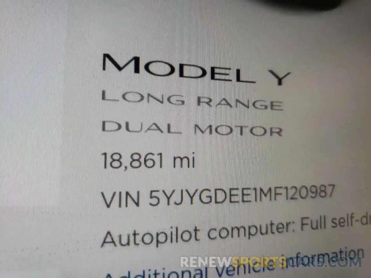 8 Photograph of a damaged car 5YJYGDEE1MF120987 TESLA MODEL Y 2021