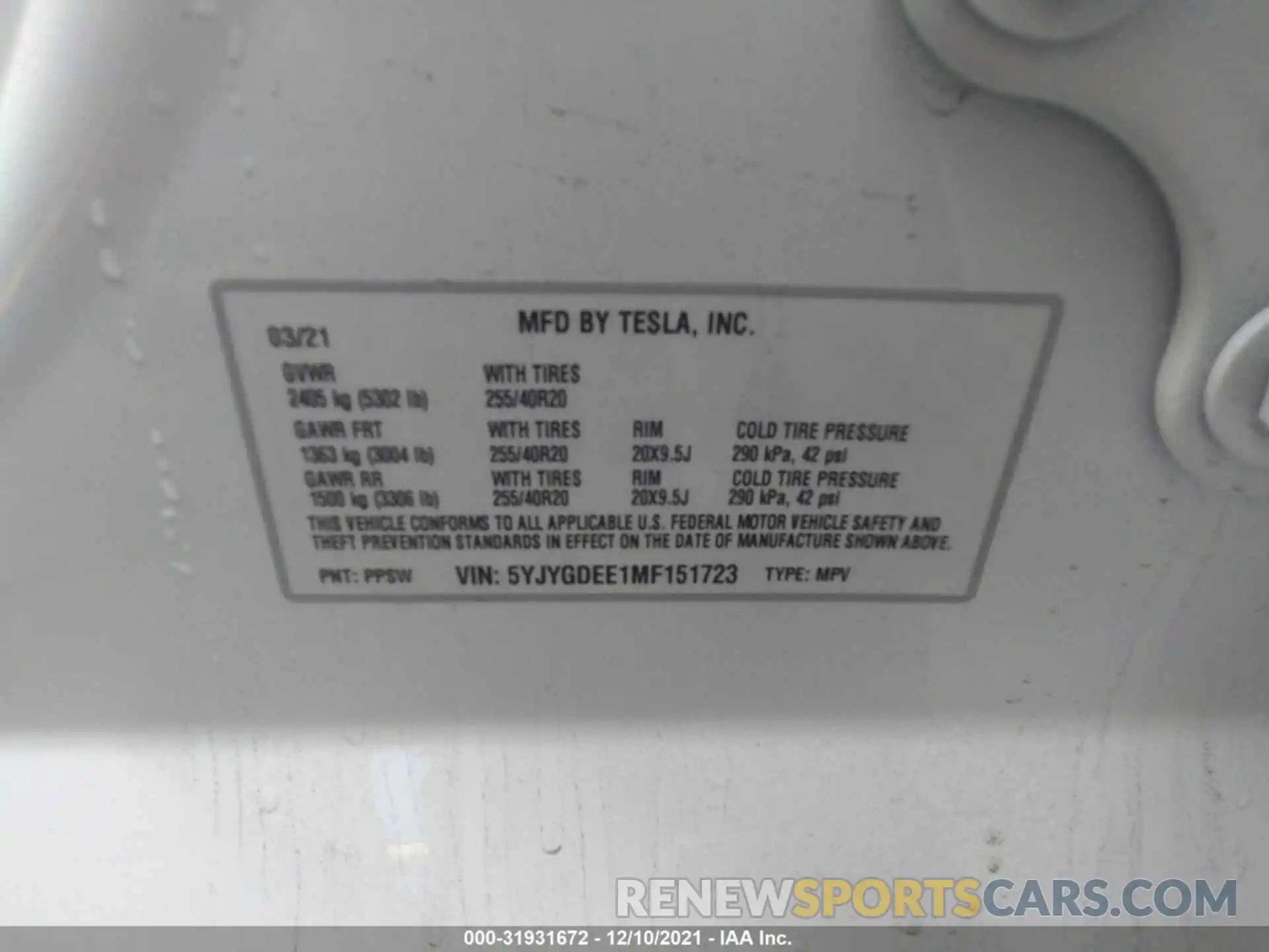 9 Photograph of a damaged car 5YJYGDEE1MF151723 TESLA MODEL Y 2021