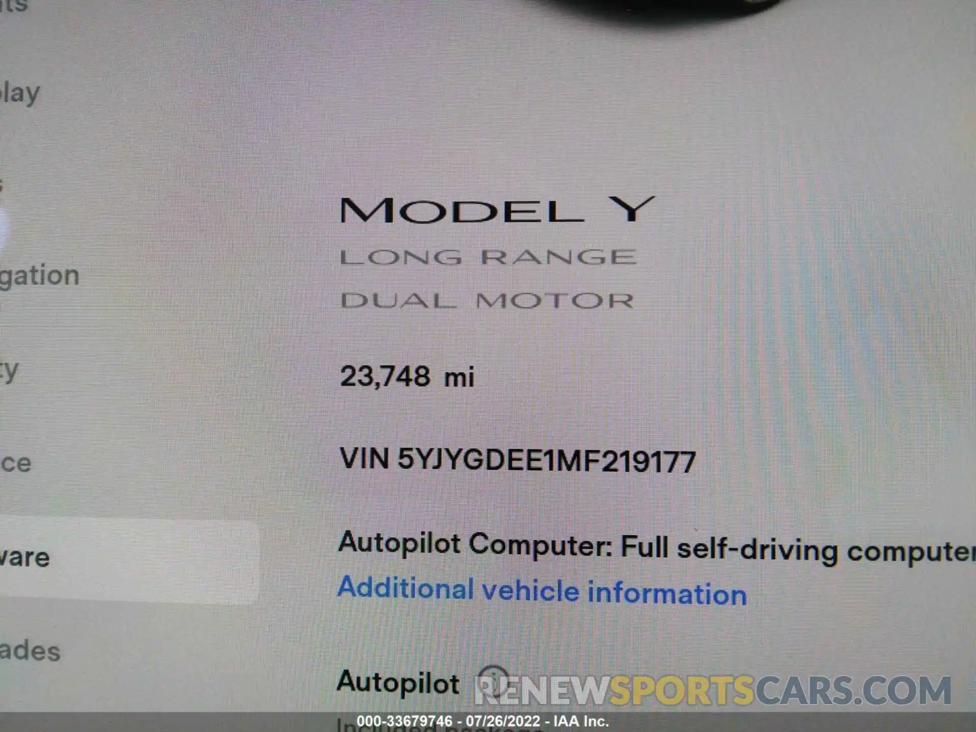 7 Photograph of a damaged car 5YJYGDEE1MF219177 TESLA MODEL Y 2021