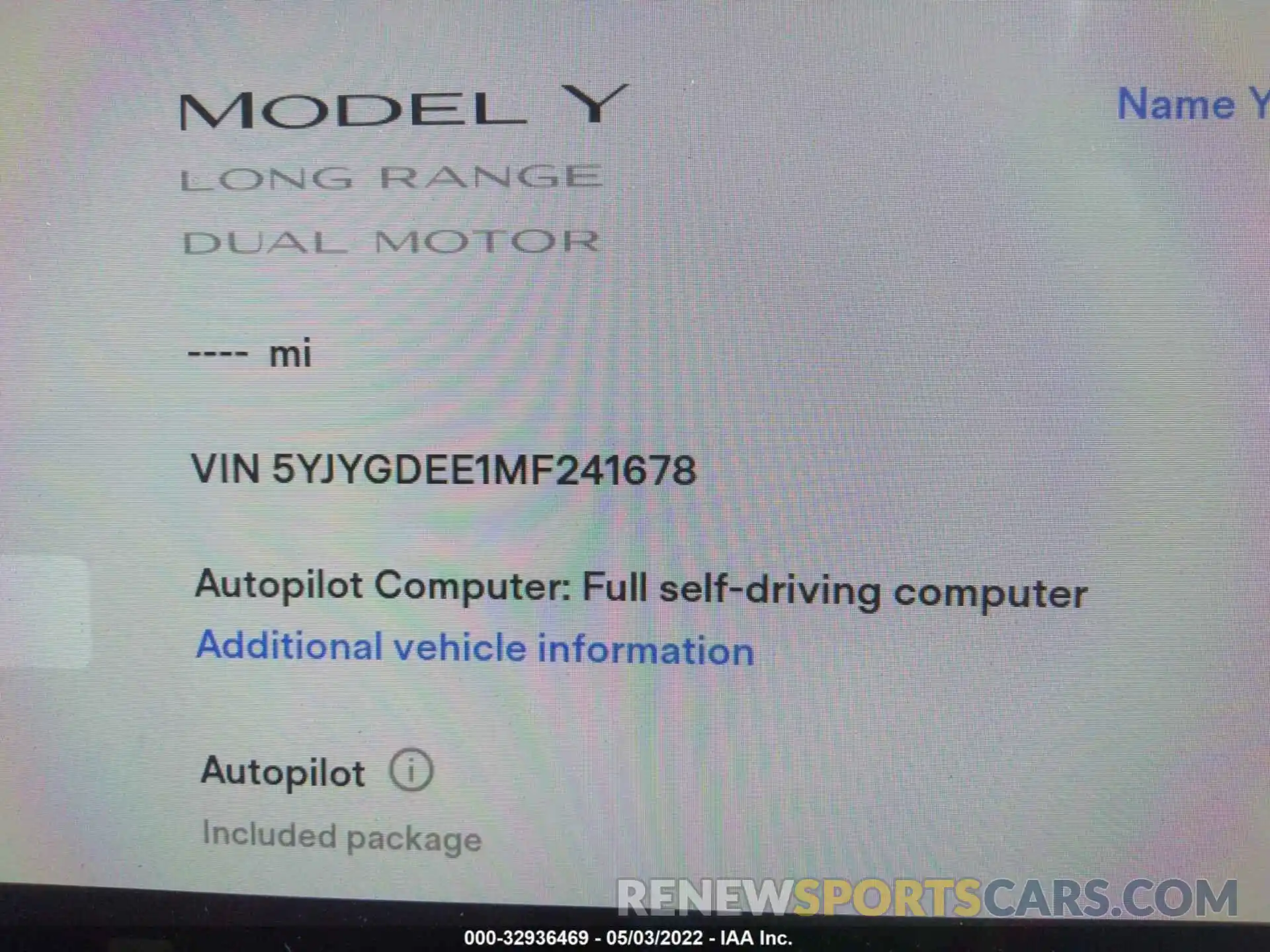 7 Photograph of a damaged car 5YJYGDEE1MF241678 TESLA MODEL Y 2021