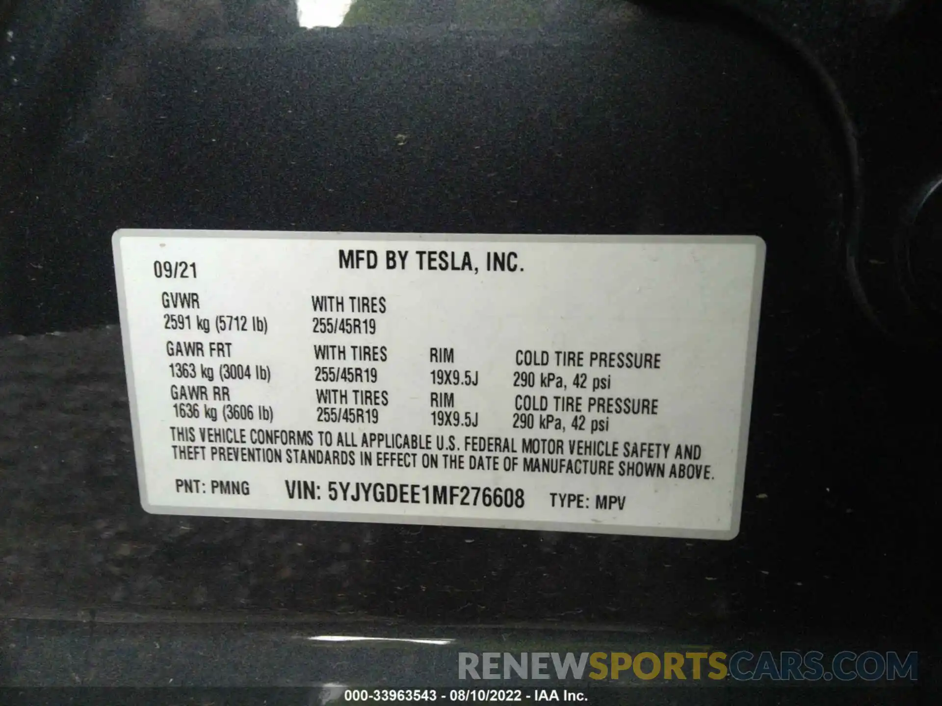 9 Фотография поврежденного автомобиля 5YJYGDEE1MF276608 TESLA MODEL Y 2021