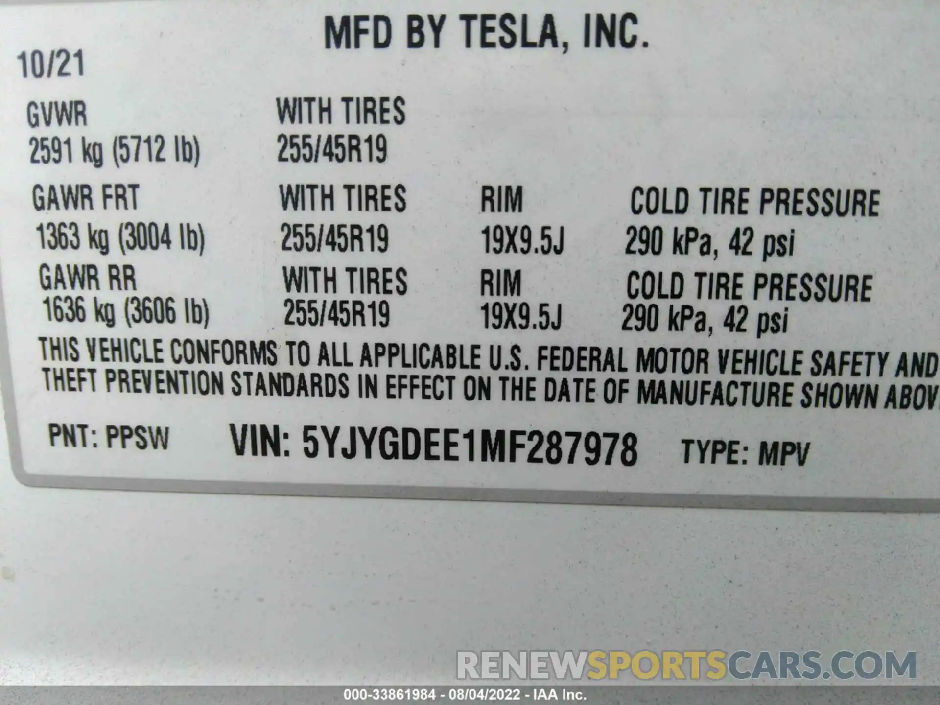 9 Фотография поврежденного автомобиля 5YJYGDEE1MF287978 TESLA MODEL Y 2021