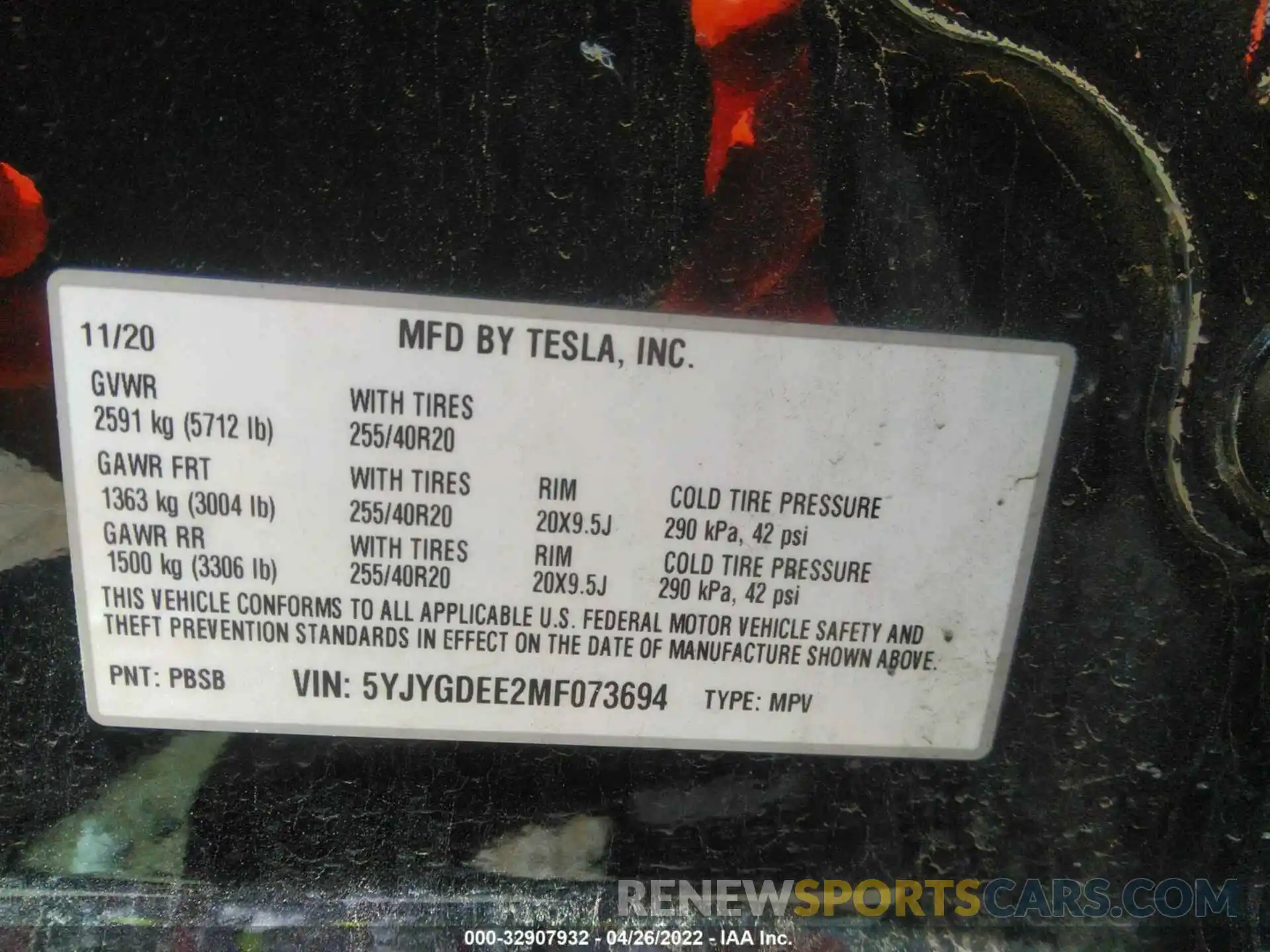 9 Фотография поврежденного автомобиля 5YJYGDEE2MF073694 TESLA MODEL Y 2021