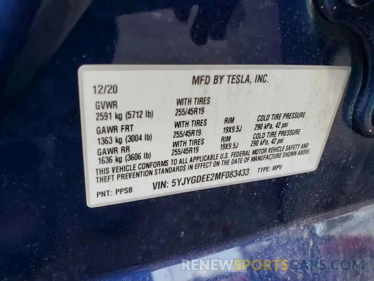 10 Photograph of a damaged car 5YJYGDEE2MF083433 TESLA MODEL Y 2021