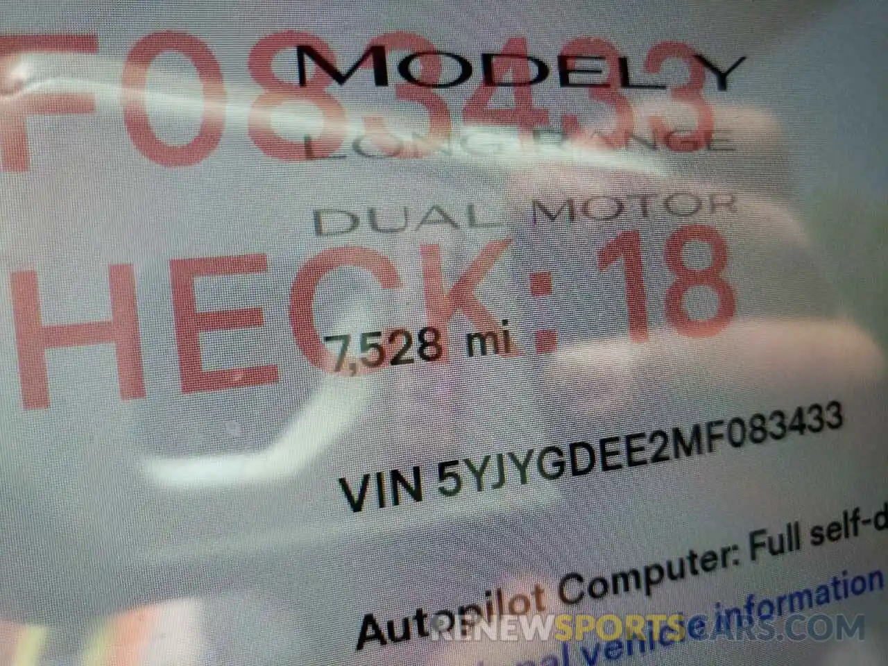 8 Фотография поврежденного автомобиля 5YJYGDEE2MF083433 TESLA MODEL Y 2021