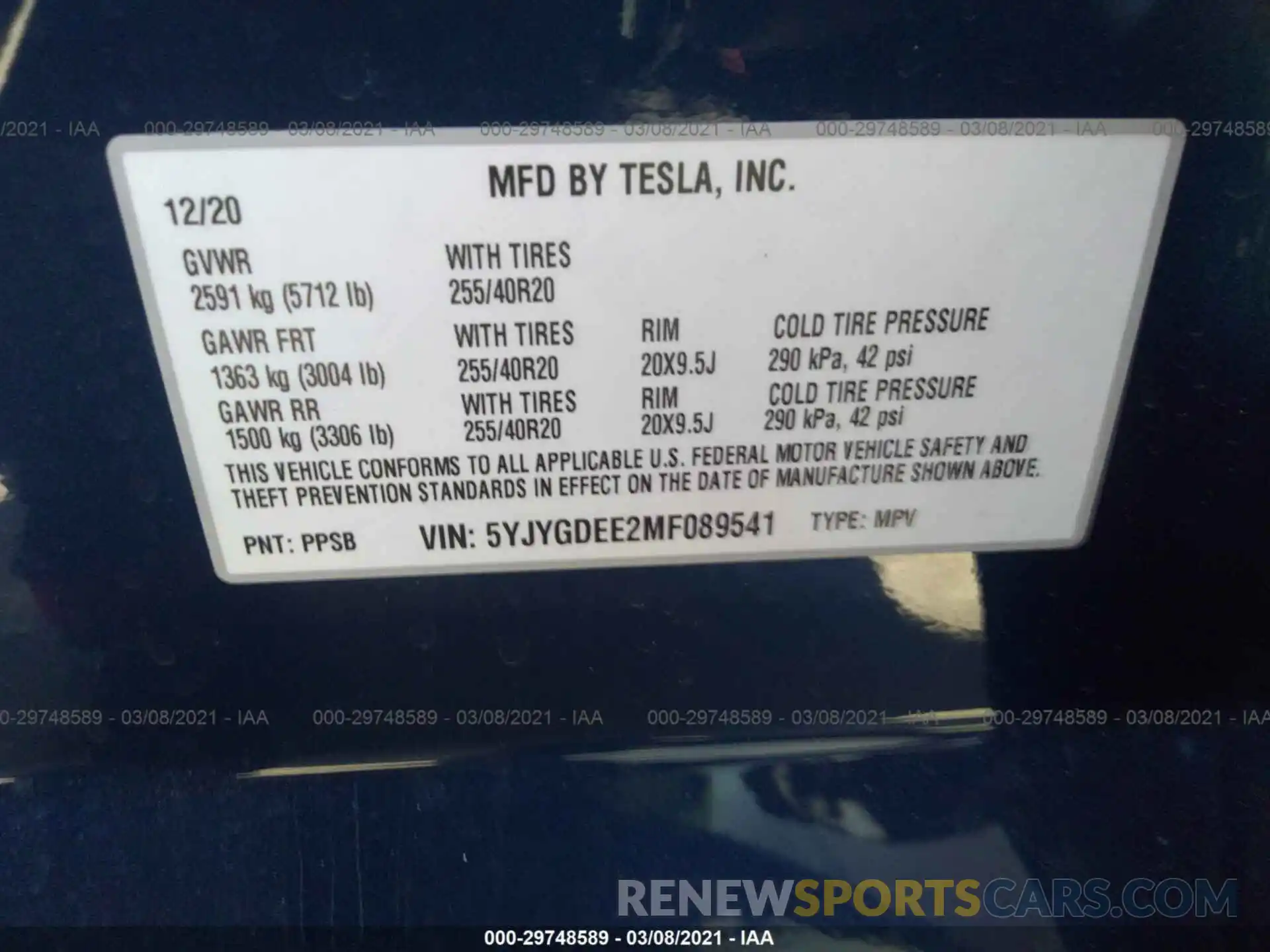 9 Photograph of a damaged car 5YJYGDEE2MF089541 TESLA MODEL Y 2021