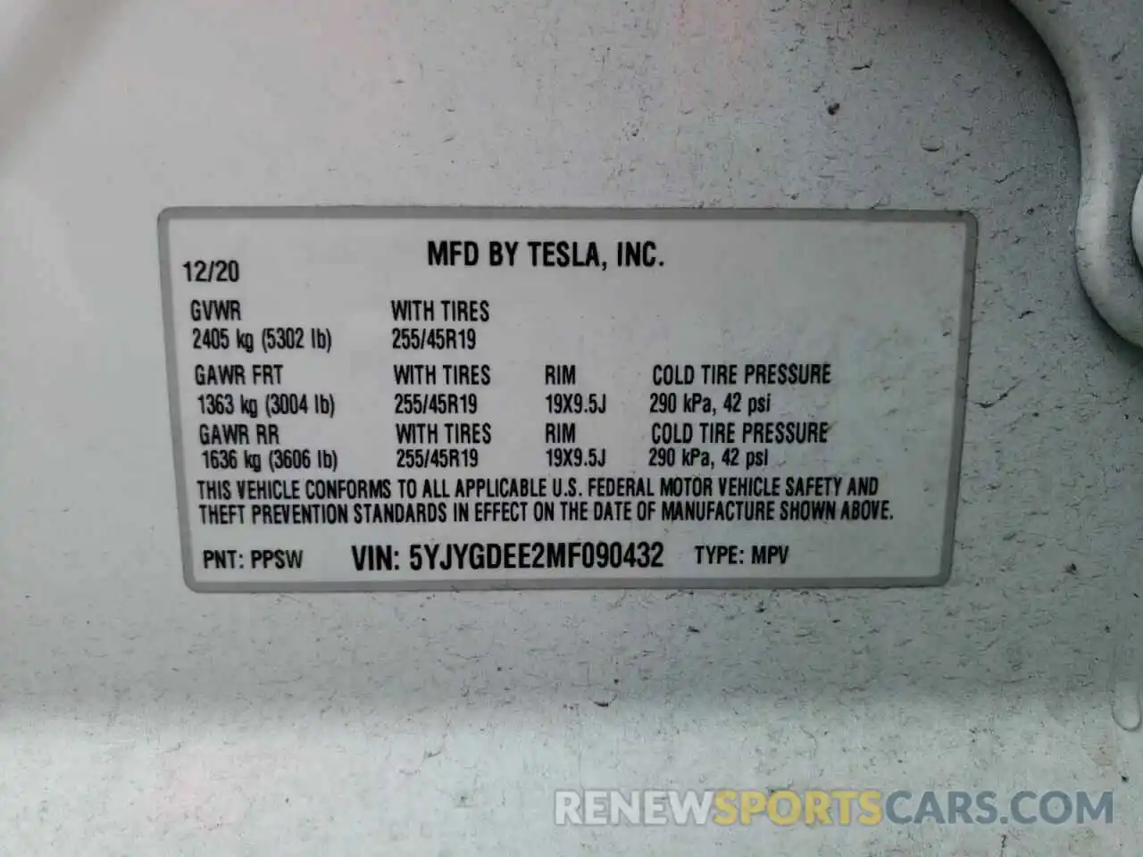 10 Photograph of a damaged car 5YJYGDEE2MF090432 TESLA MODEL Y 2021