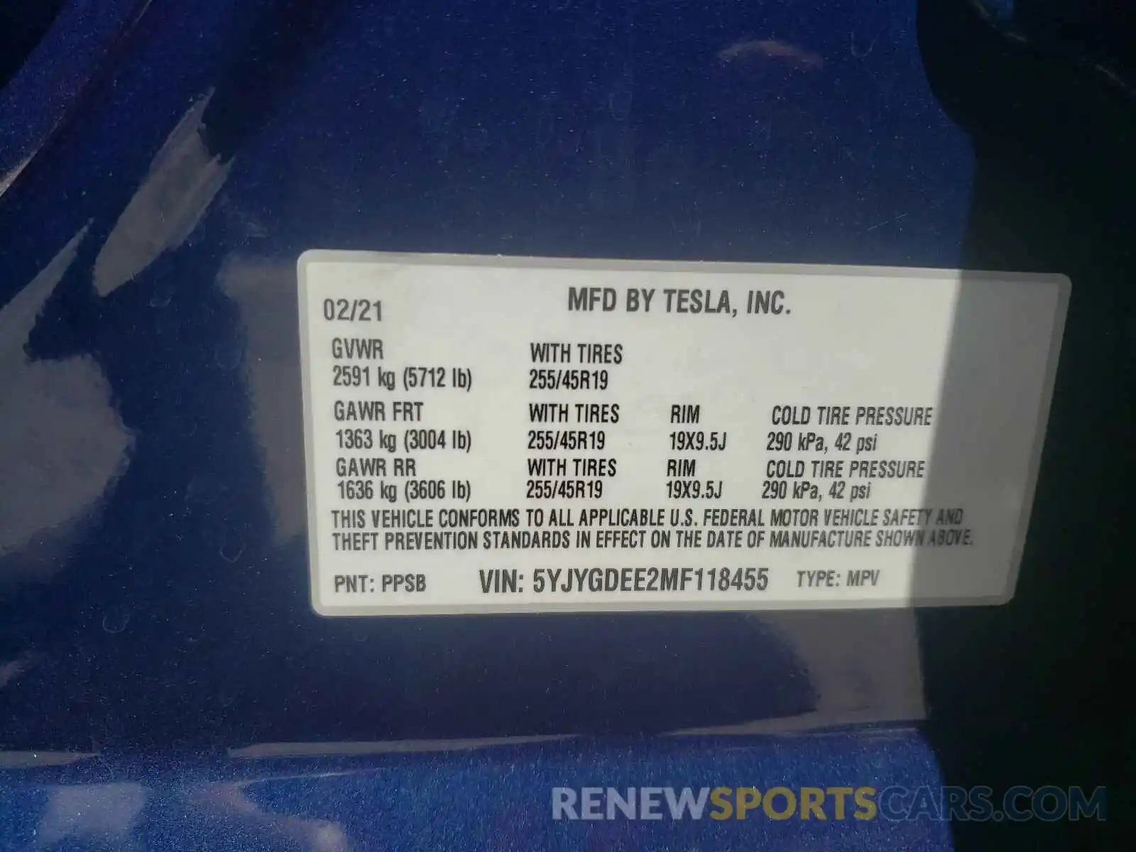 10 Фотография поврежденного автомобиля 5YJYGDEE2MF118455 TESLA MODEL Y 2021