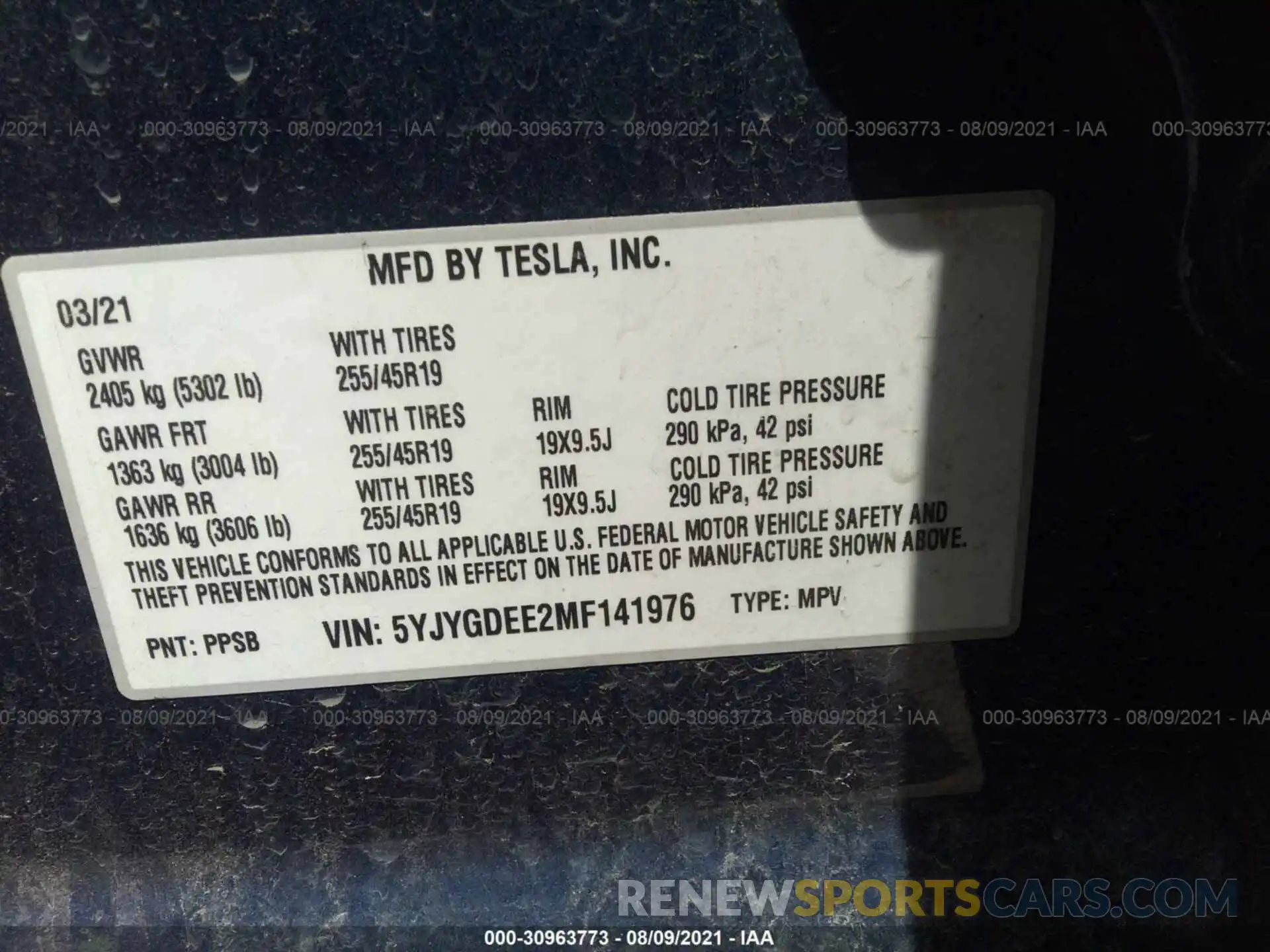 9 Photograph of a damaged car 5YJYGDEE2MF141976 TESLA MODEL Y 2021