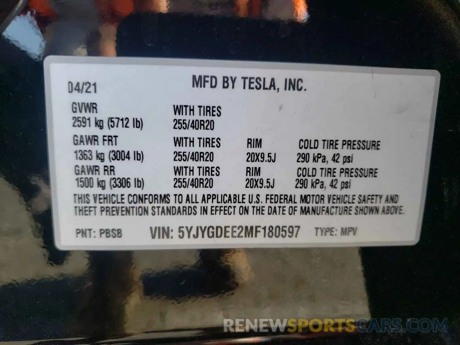 10 Фотография поврежденного автомобиля 5YJYGDEE2MF180597 TESLA MODEL Y 2021