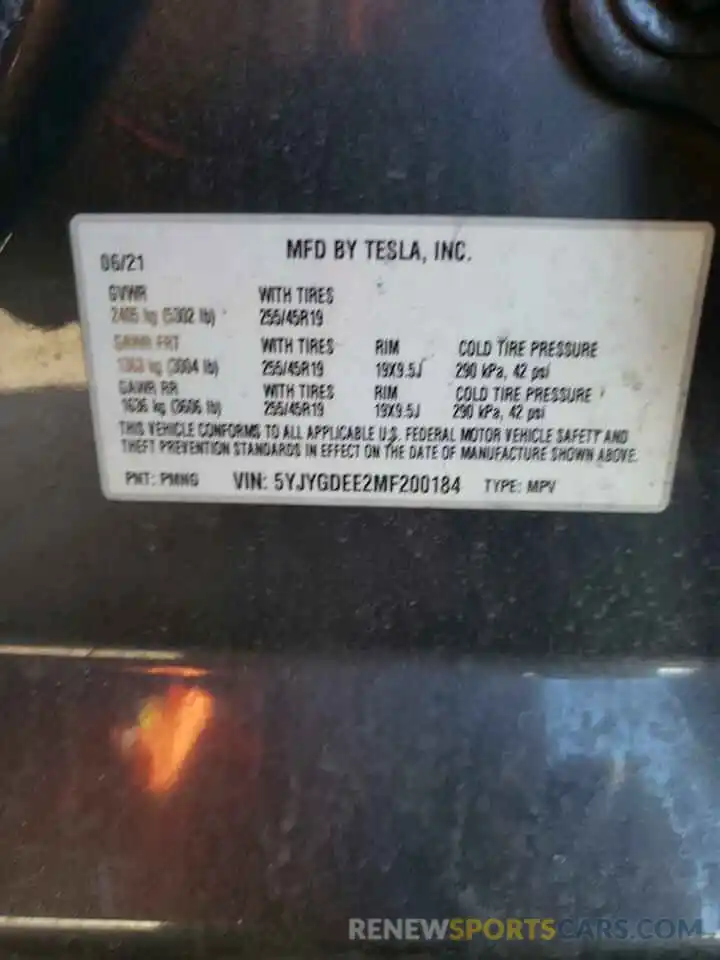 13 Photograph of a damaged car 5YJYGDEE2MF200184 TESLA MODEL Y 2021