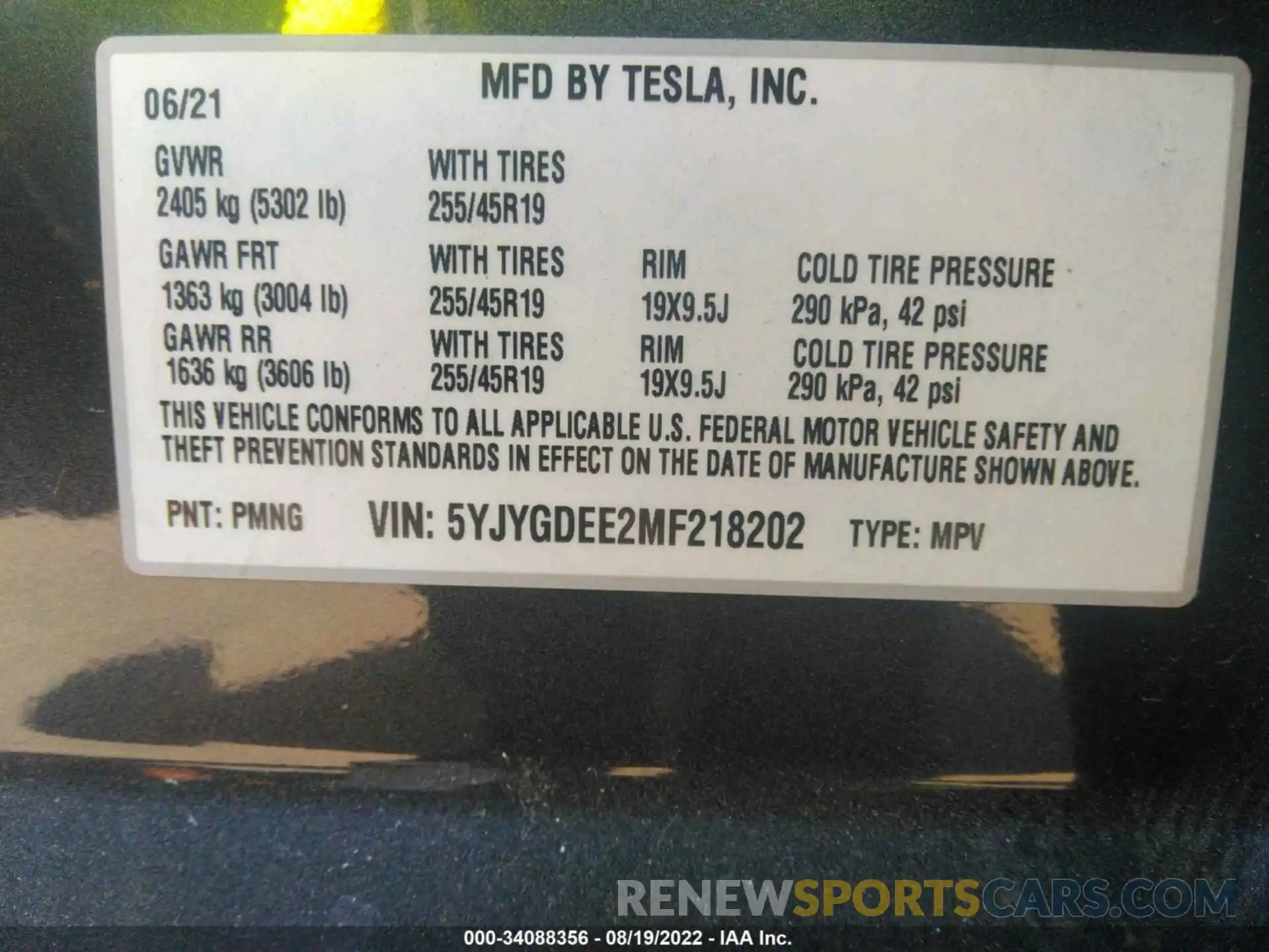 9 Photograph of a damaged car 5YJYGDEE2MF218202 TESLA MODEL Y 2021