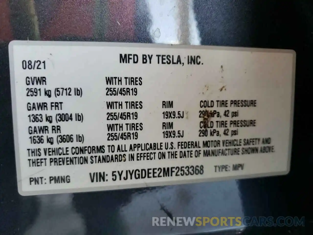 10 Photograph of a damaged car 5YJYGDEE2MF253368 TESLA MODEL Y 2021