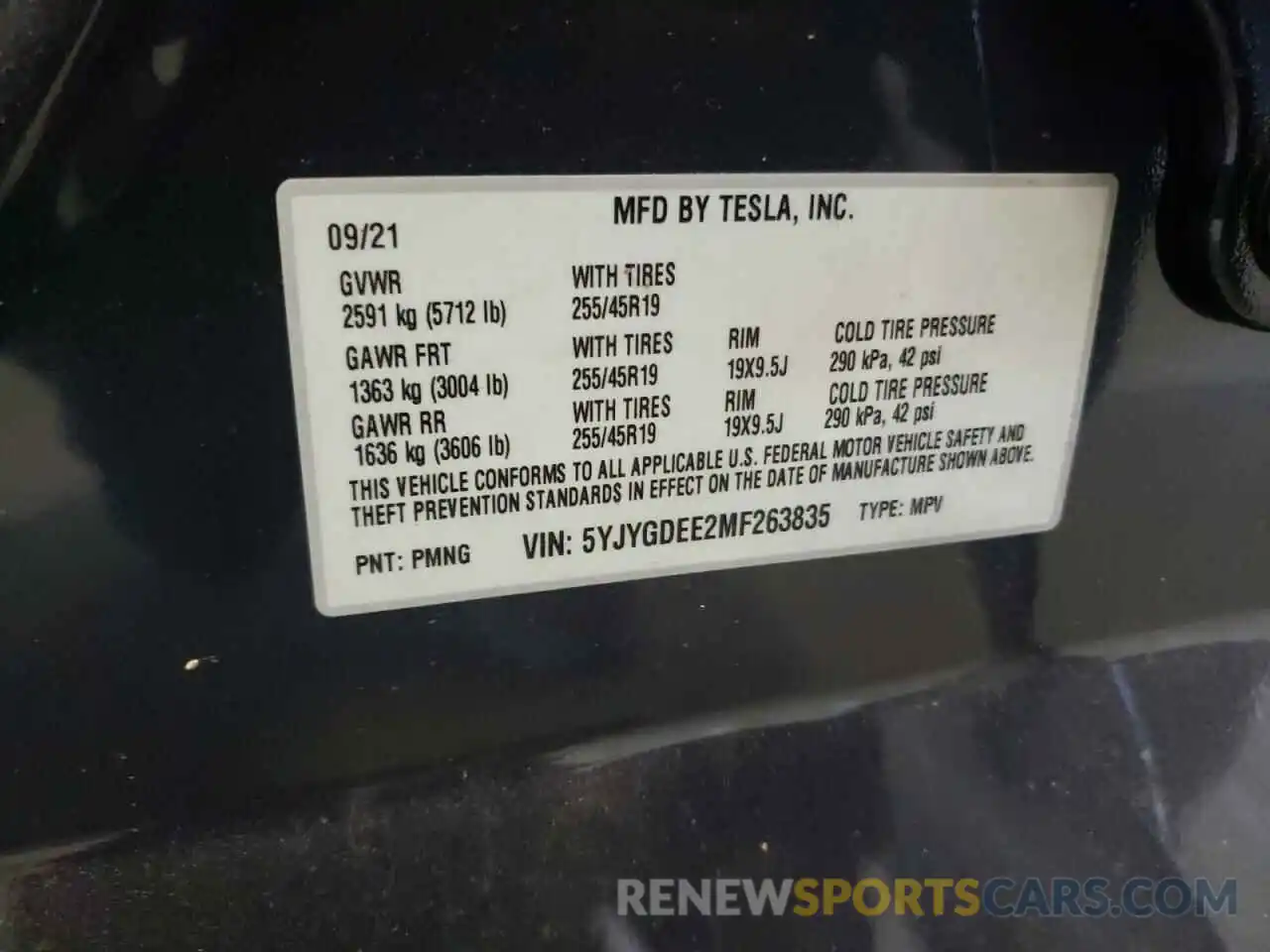 10 Photograph of a damaged car 5YJYGDEE2MF263835 TESLA MODEL Y 2021