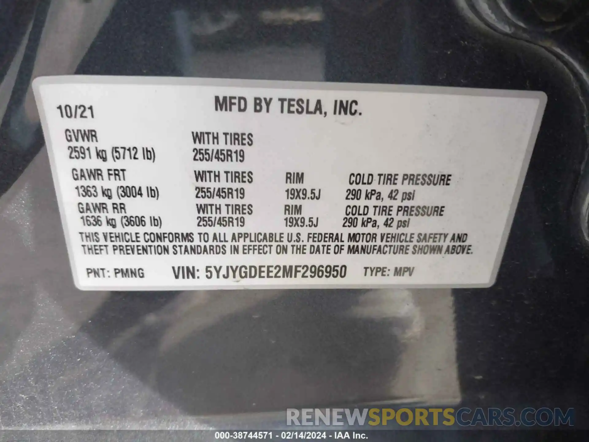 9 Фотография поврежденного автомобиля 5YJYGDEE2MF296950 TESLA MODEL Y 2021