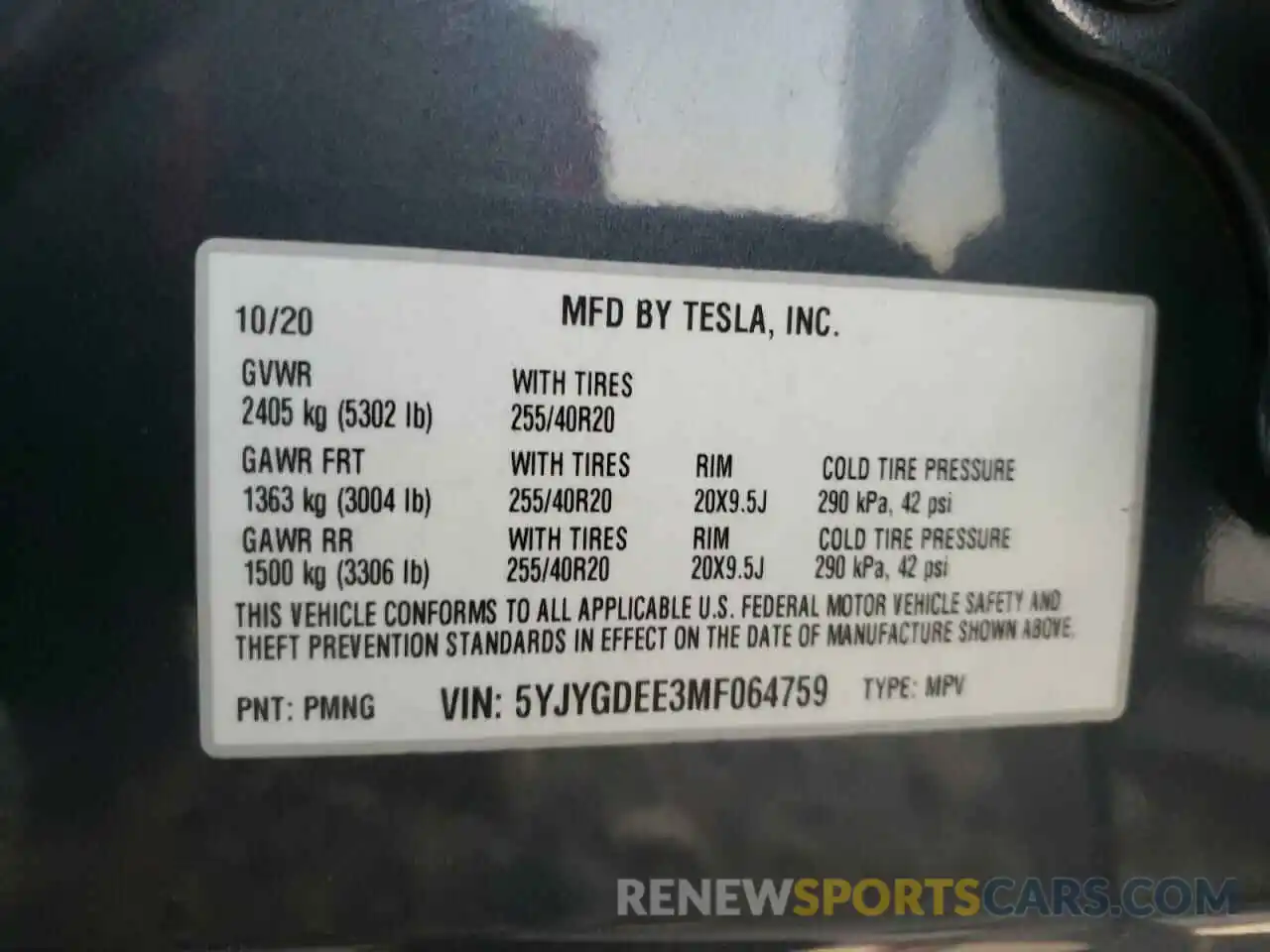 10 Photograph of a damaged car 5YJYGDEE3MF064759 TESLA MODEL Y 2021