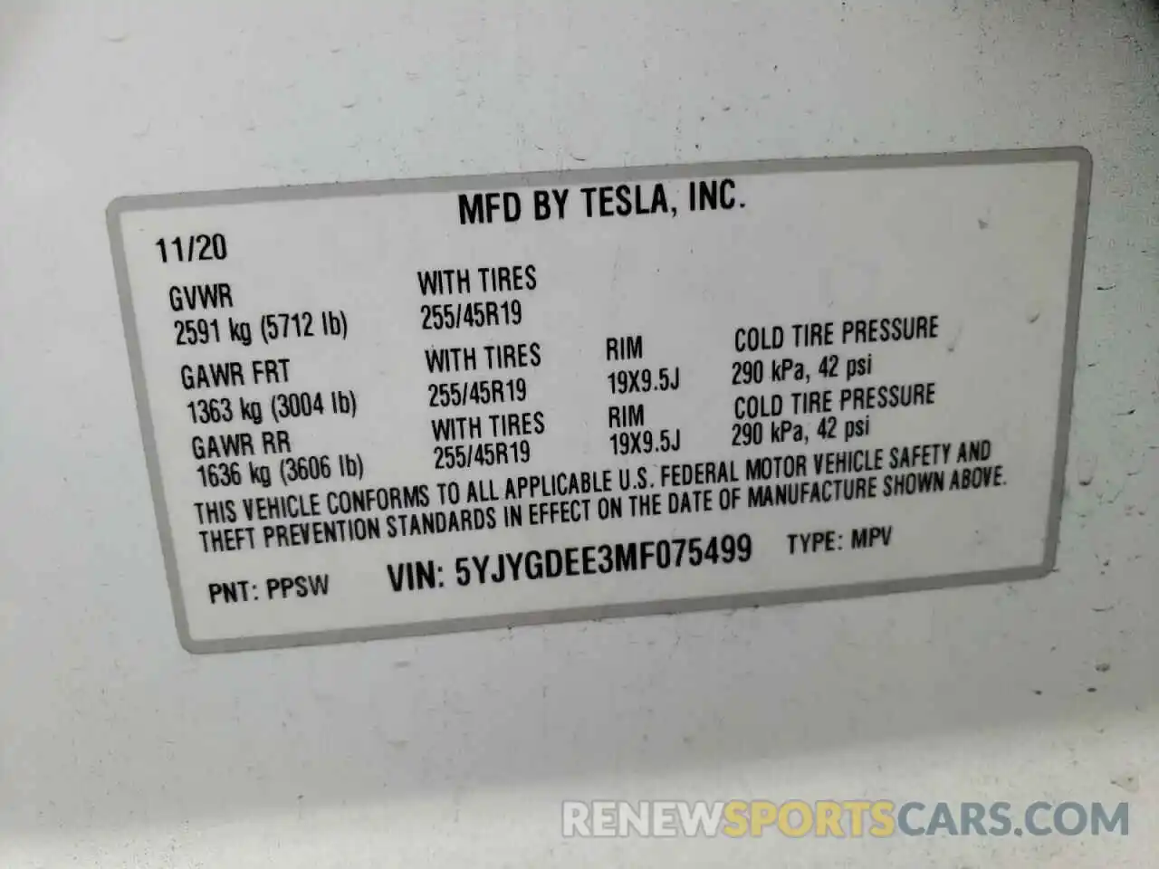 10 Photograph of a damaged car 5YJYGDEE3MF075499 TESLA MODEL Y 2021