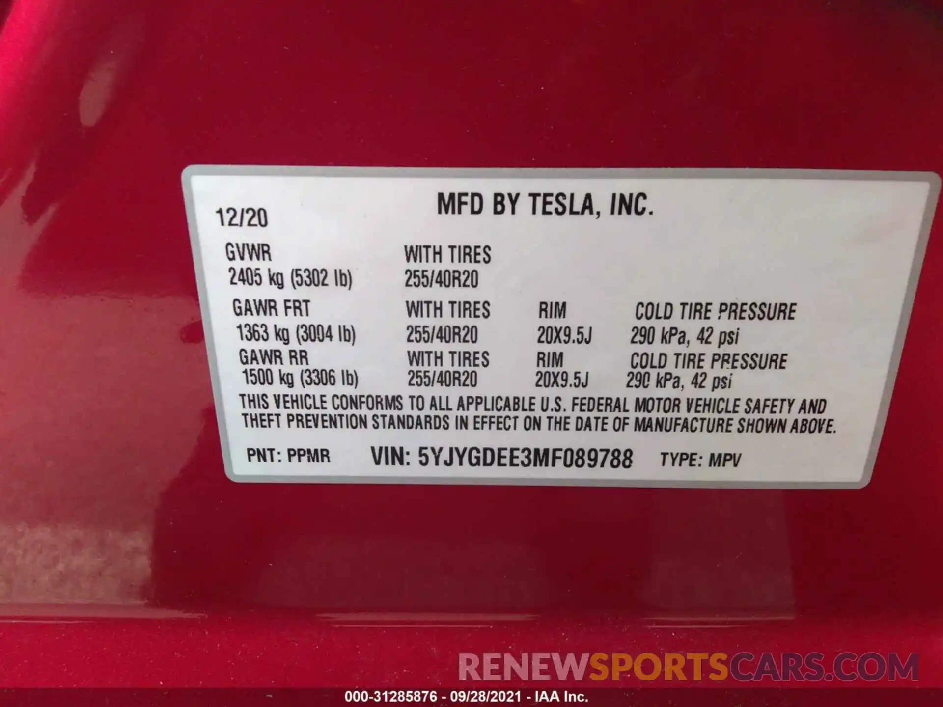 9 Фотография поврежденного автомобиля 5YJYGDEE3MF089788 TESLA MODEL Y 2021