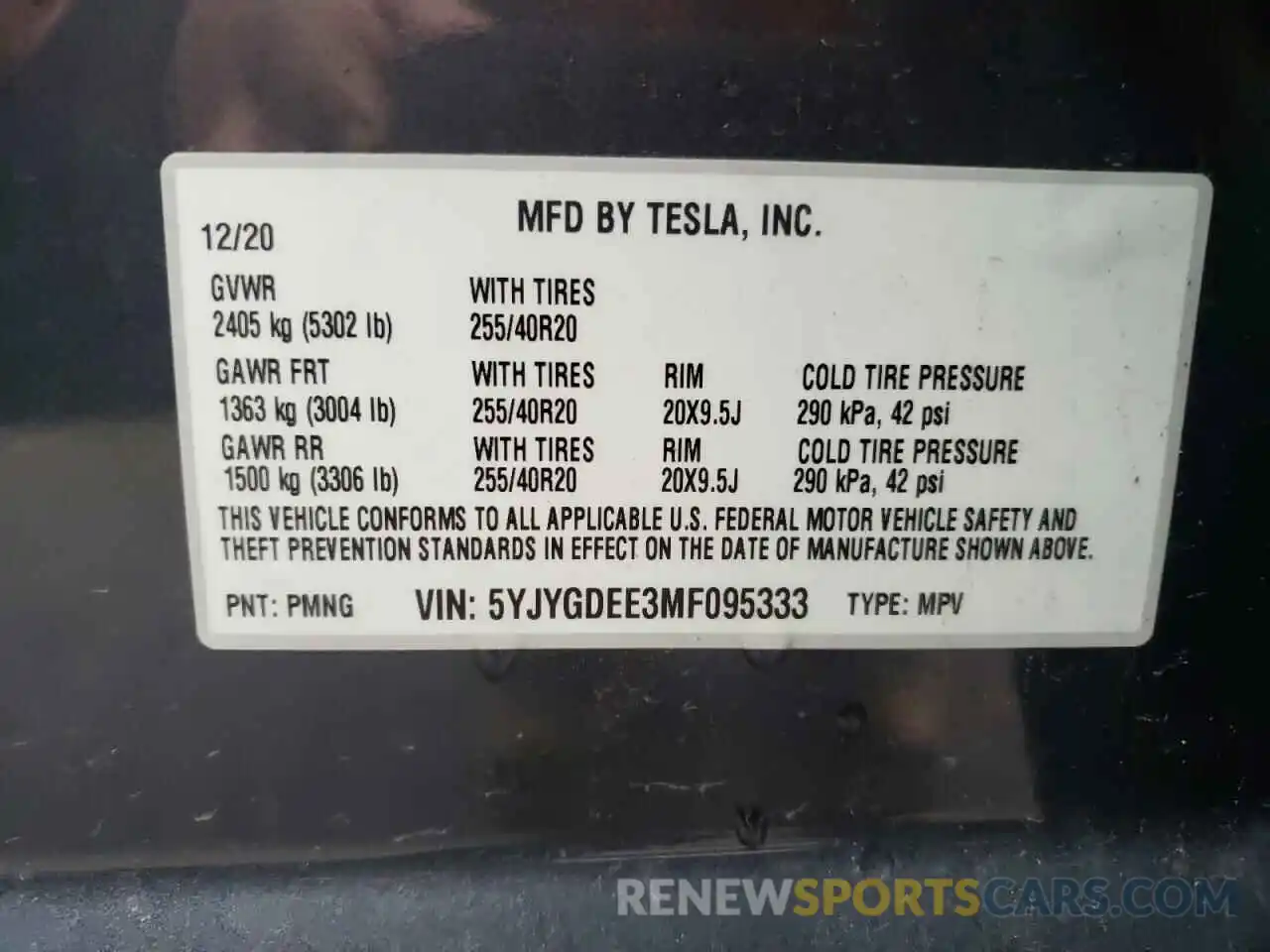 10 Photograph of a damaged car 5YJYGDEE3MF095333 TESLA MODEL Y 2021