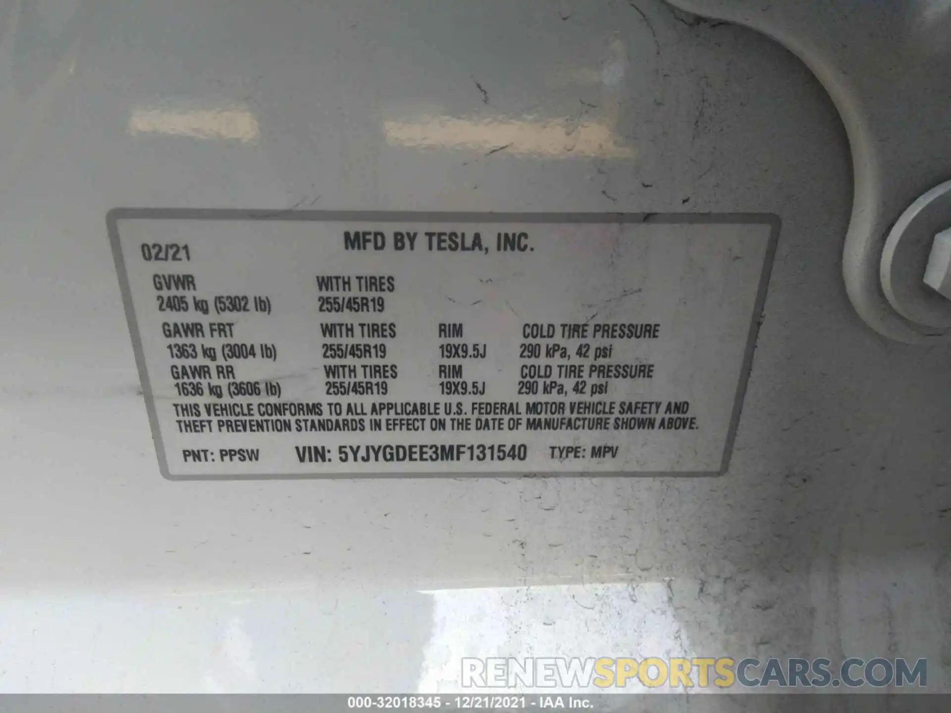 9 Фотография поврежденного автомобиля 5YJYGDEE3MF131540 TESLA MODEL Y 2021