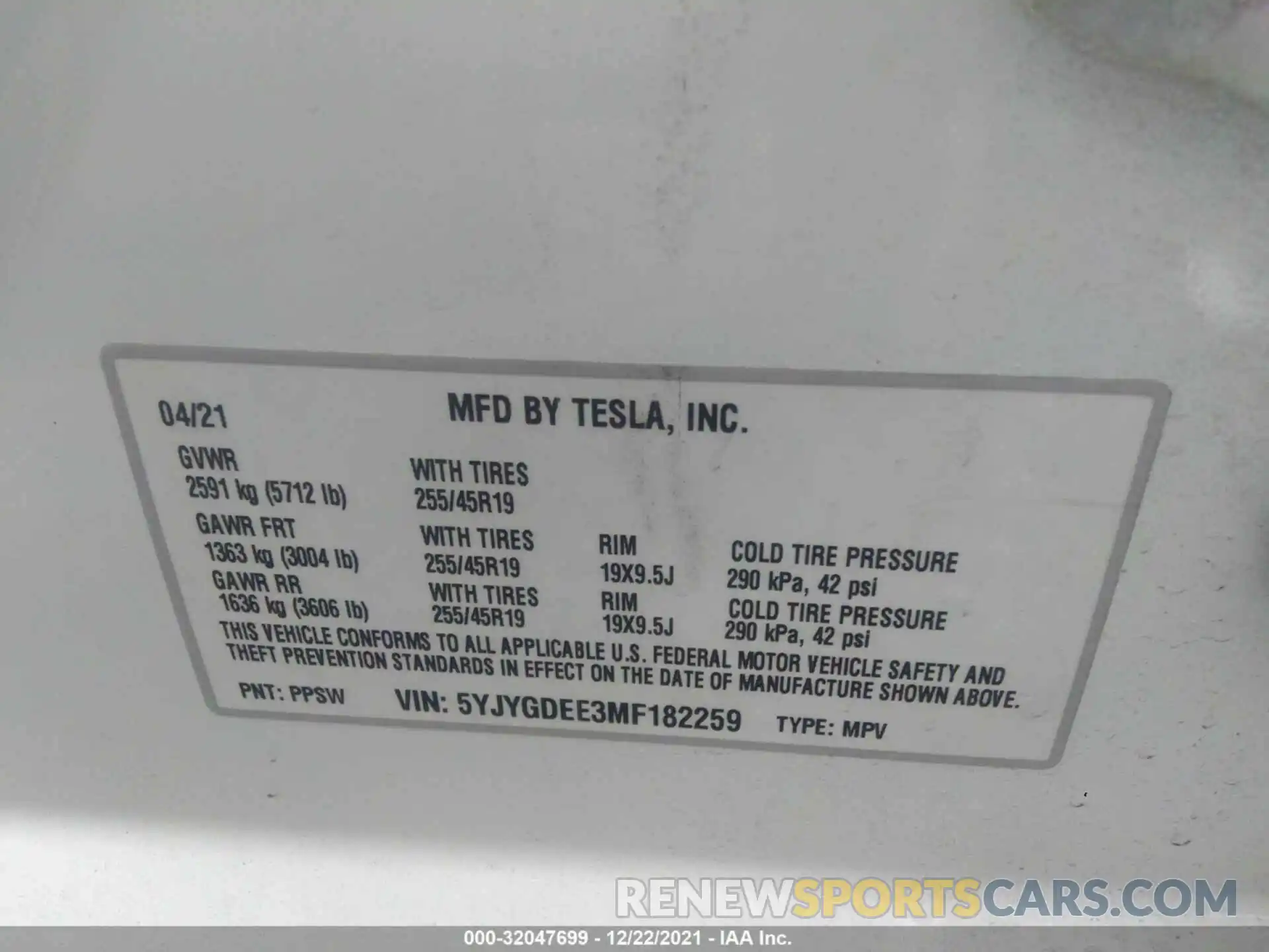 9 Фотография поврежденного автомобиля 5YJYGDEE3MF182259 TESLA MODEL Y 2021