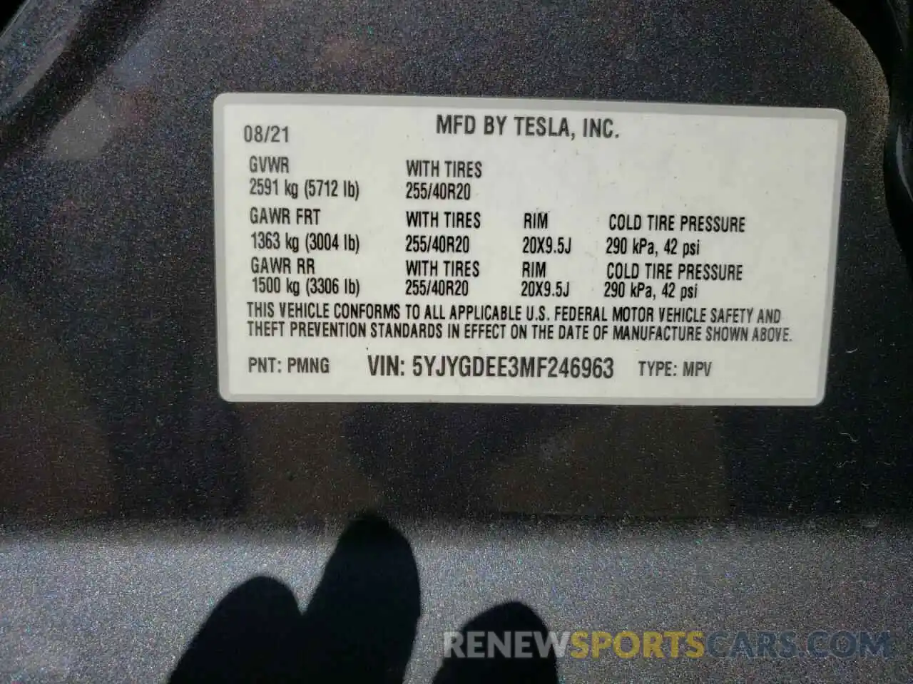 8 Фотография поврежденного автомобиля 5YJYGDEE3MF246963 TESLA MODEL Y 2021