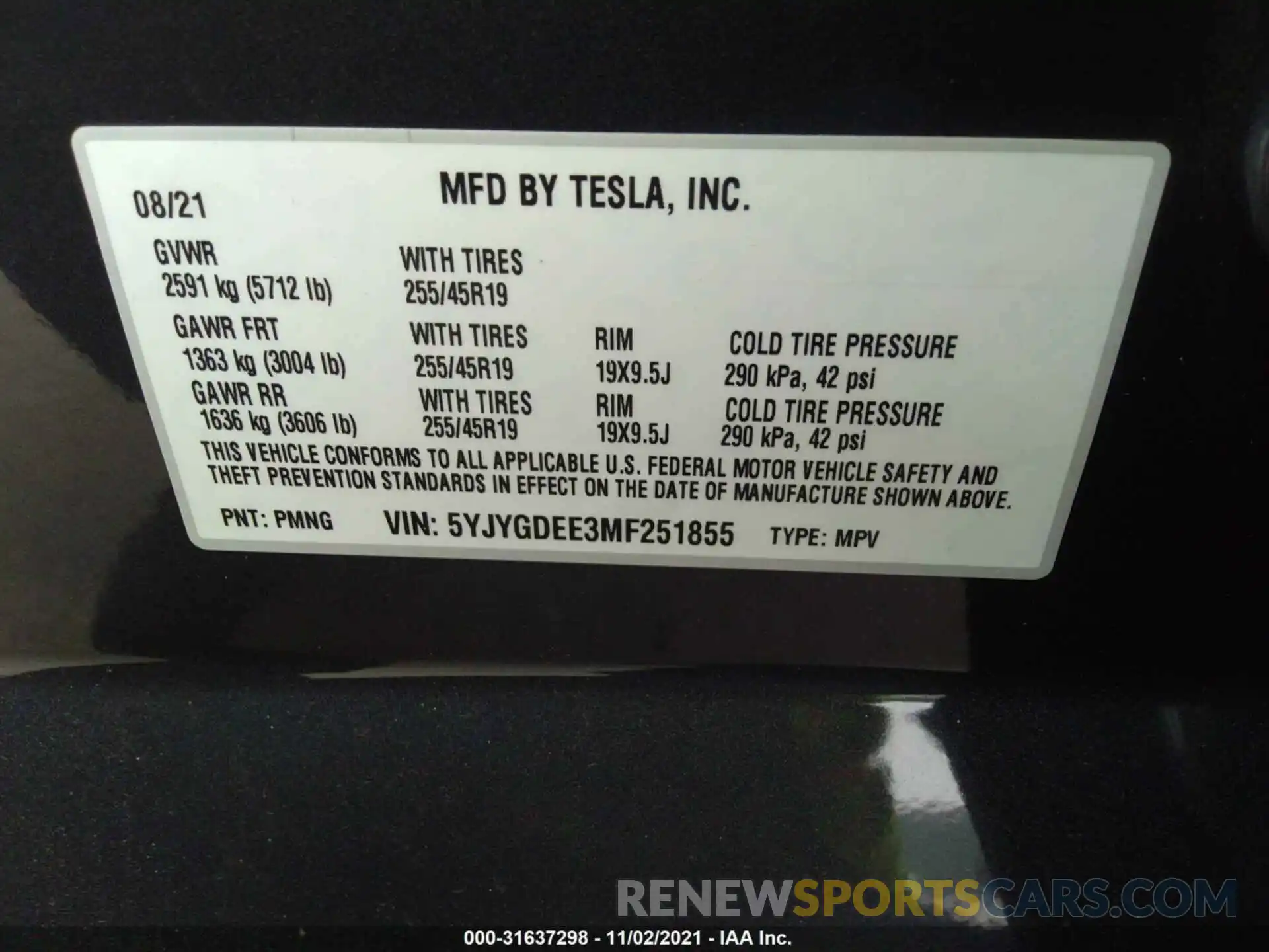 9 Фотография поврежденного автомобиля 5YJYGDEE3MF251855 TESLA MODEL Y 2021