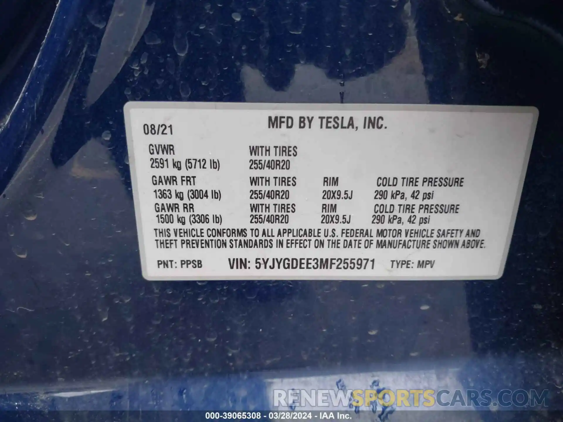 9 Фотография поврежденного автомобиля 5YJYGDEE3MF255971 TESLA MODEL Y 2021