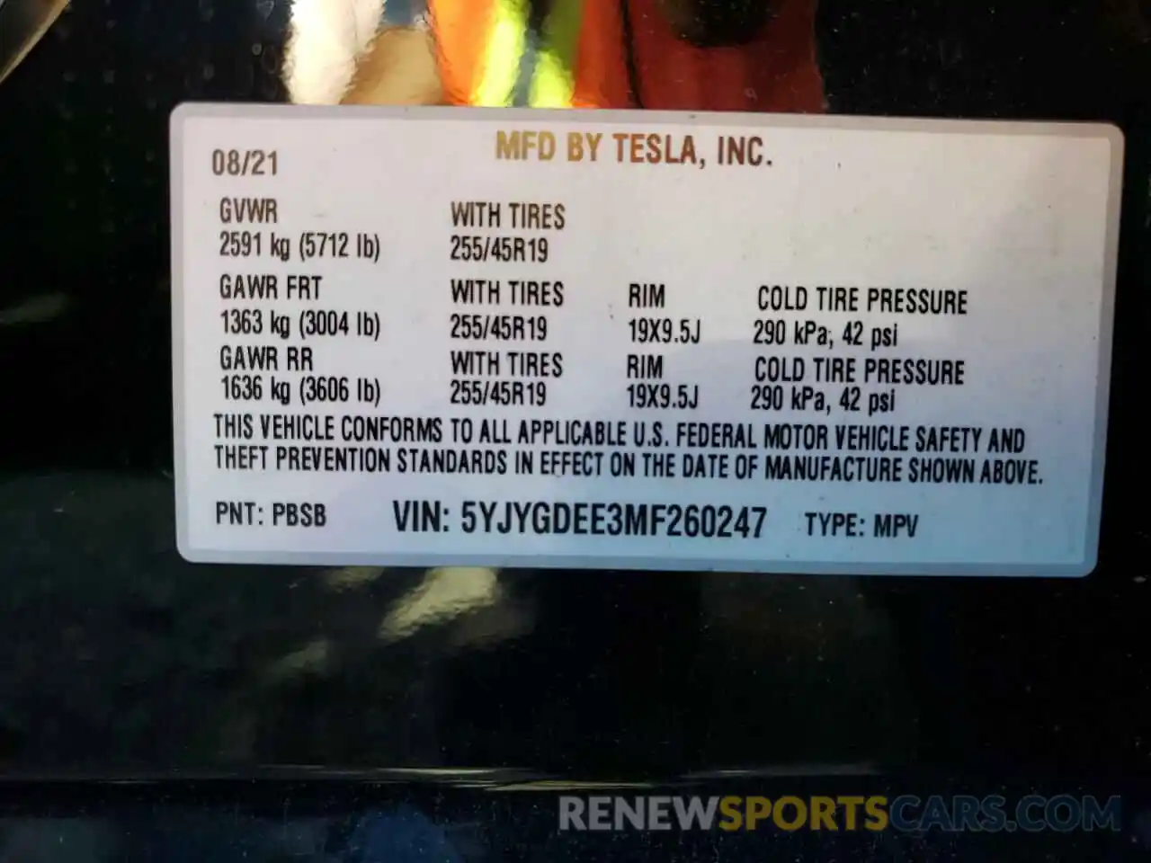 10 Photograph of a damaged car 5YJYGDEE3MF260247 TESLA MODEL Y 2021