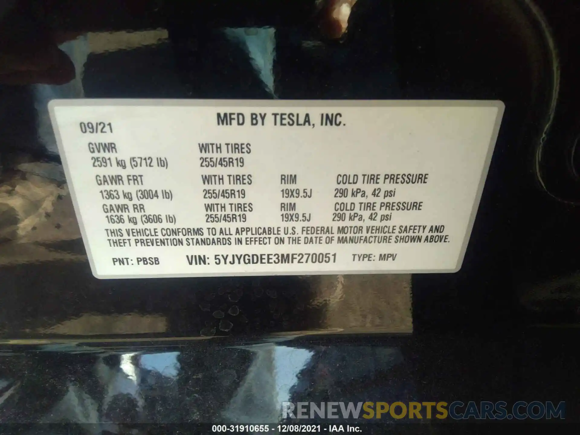 9 Фотография поврежденного автомобиля 5YJYGDEE3MF270051 TESLA MODEL Y 2021