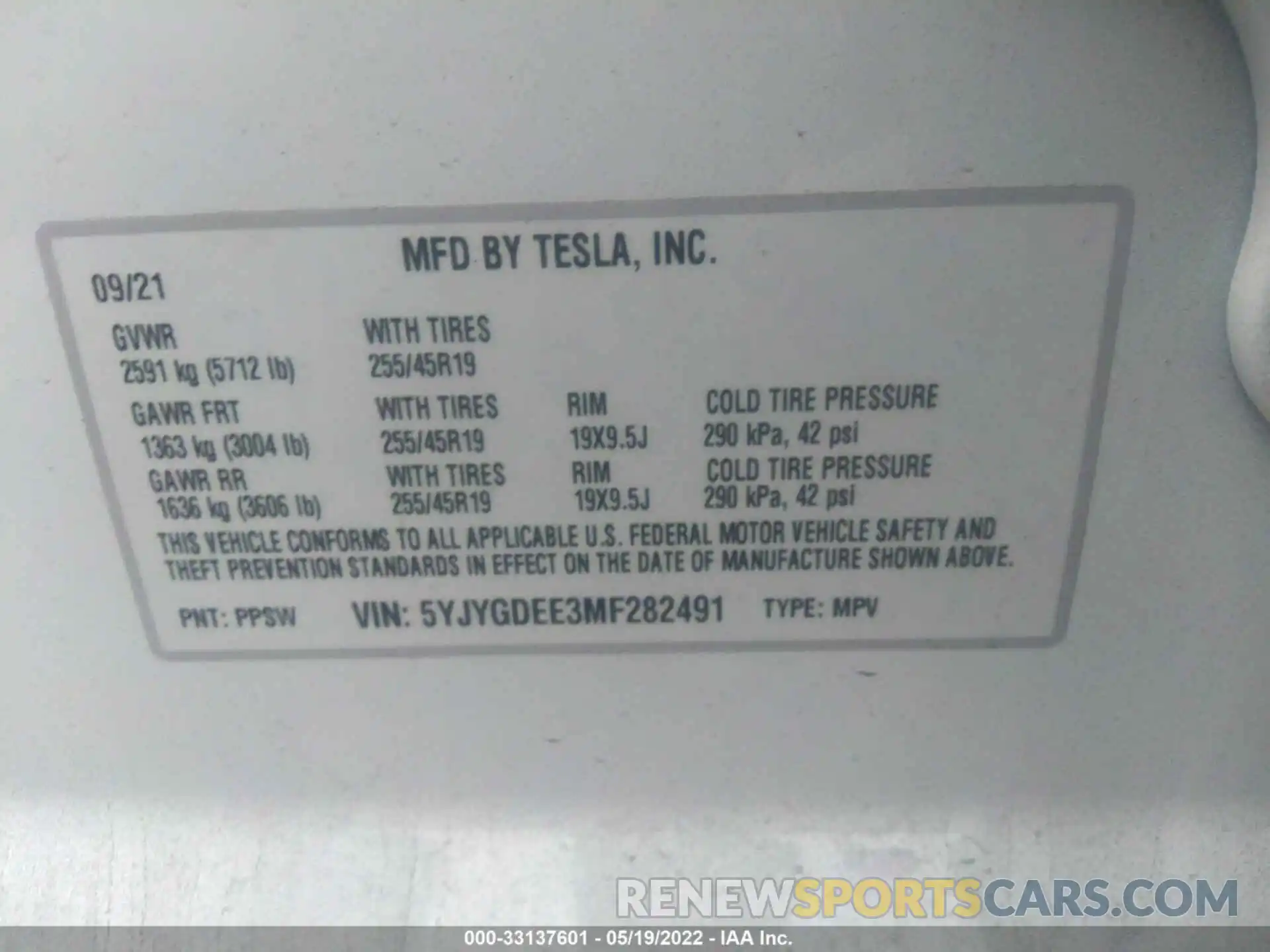 9 Фотография поврежденного автомобиля 5YJYGDEE3MF282491 TESLA MODEL Y 2021