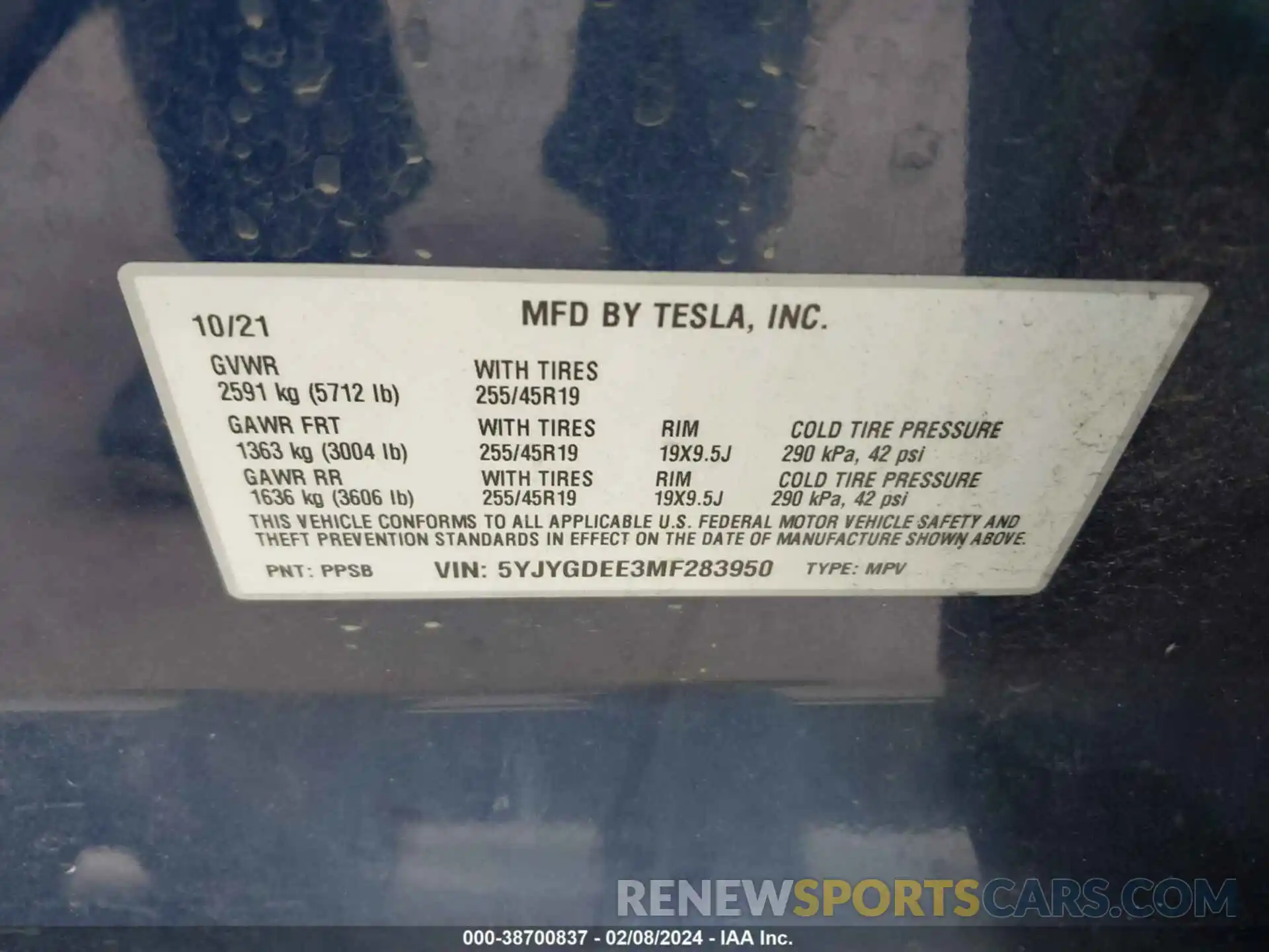 9 Фотография поврежденного автомобиля 5YJYGDEE3MF283950 TESLA MODEL Y 2021