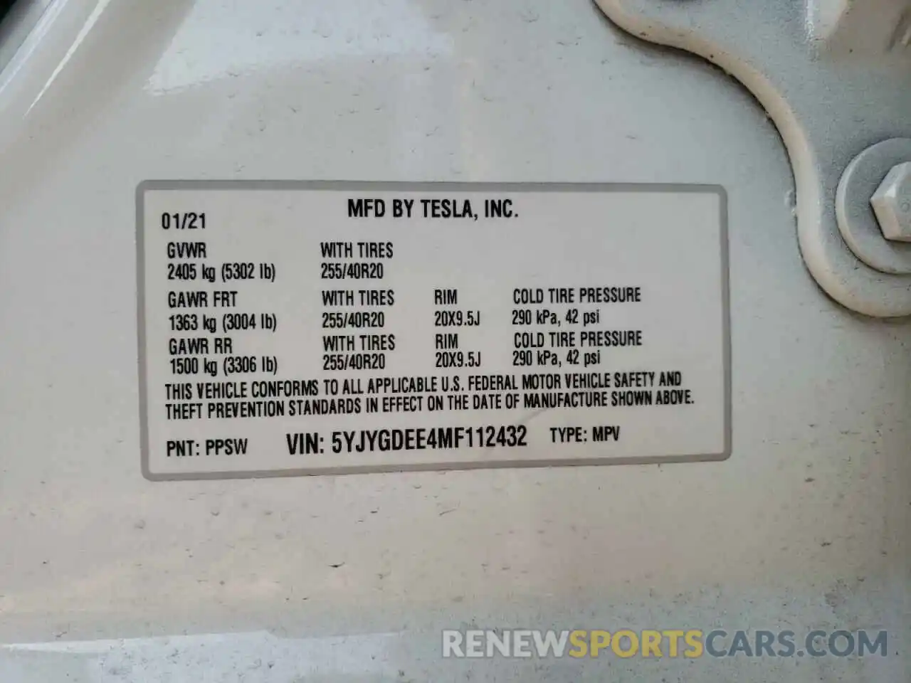 10 Фотография поврежденного автомобиля 5YJYGDEE4MF112432 TESLA MODEL Y 2021