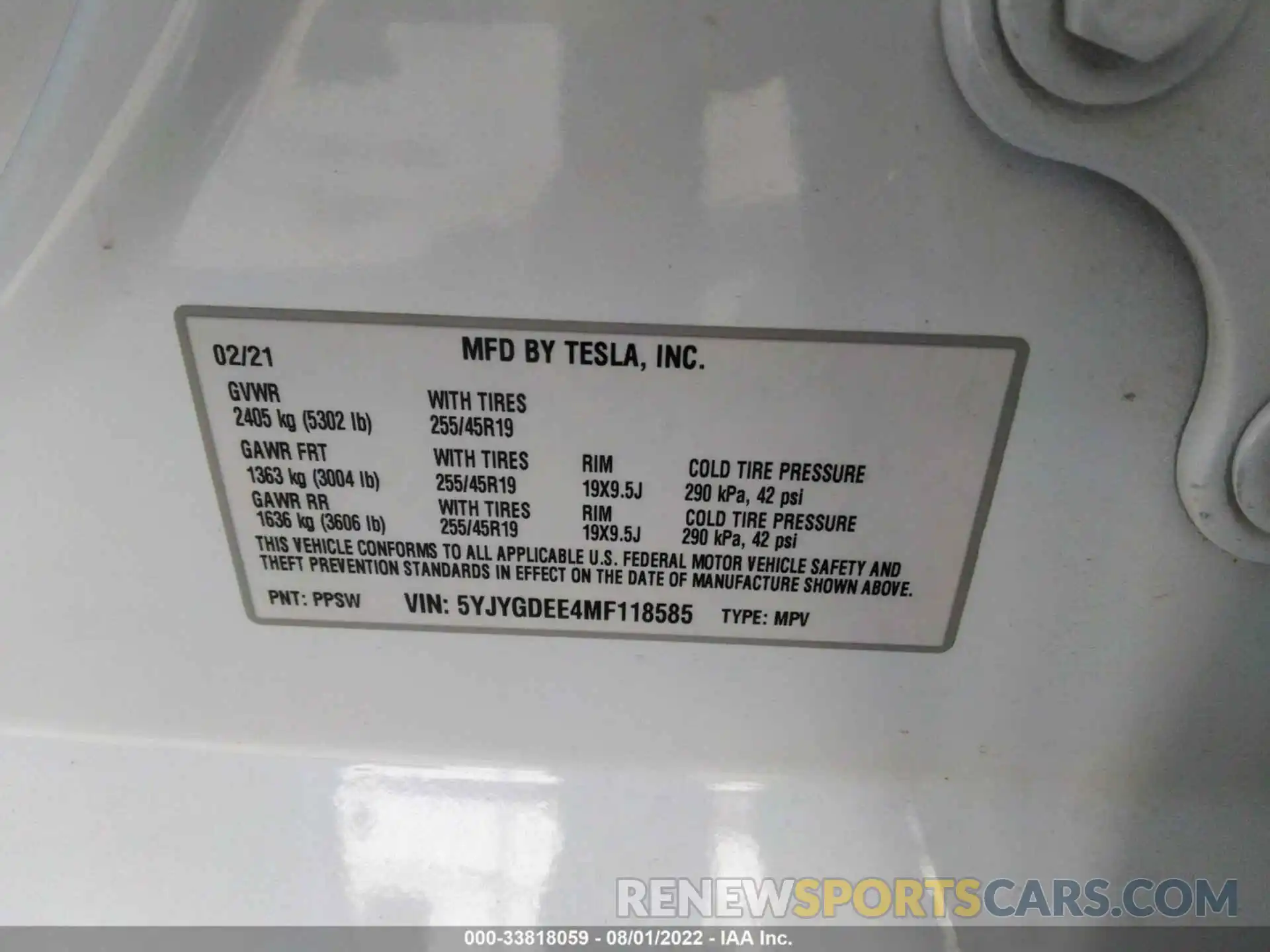 9 Фотография поврежденного автомобиля 5YJYGDEE4MF118585 TESLA MODEL Y 2021