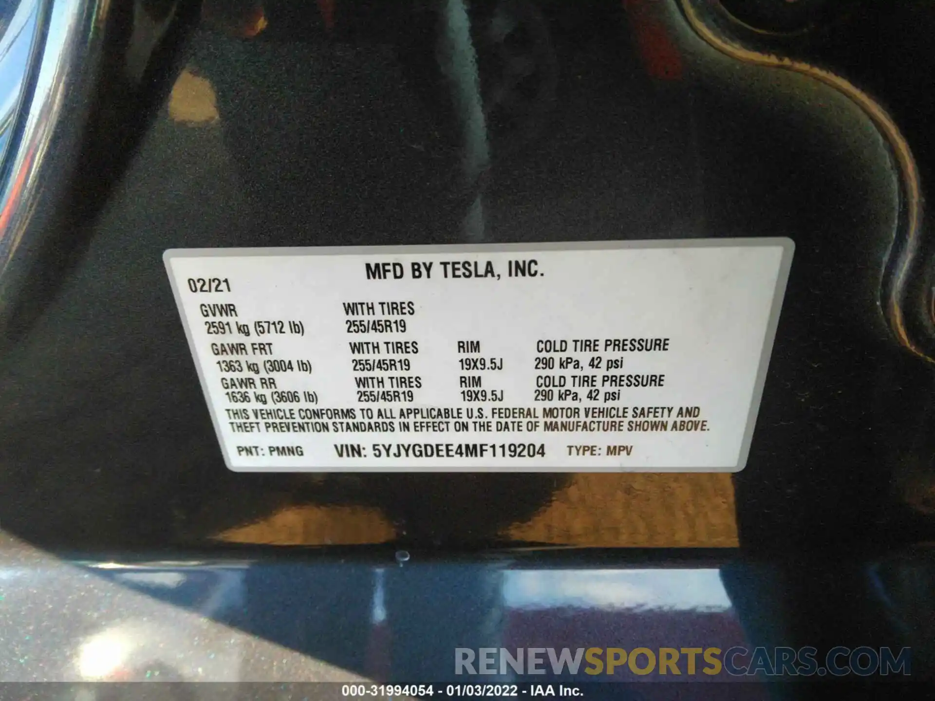 9 Photograph of a damaged car 5YJYGDEE4MF119204 TESLA MODEL Y 2021