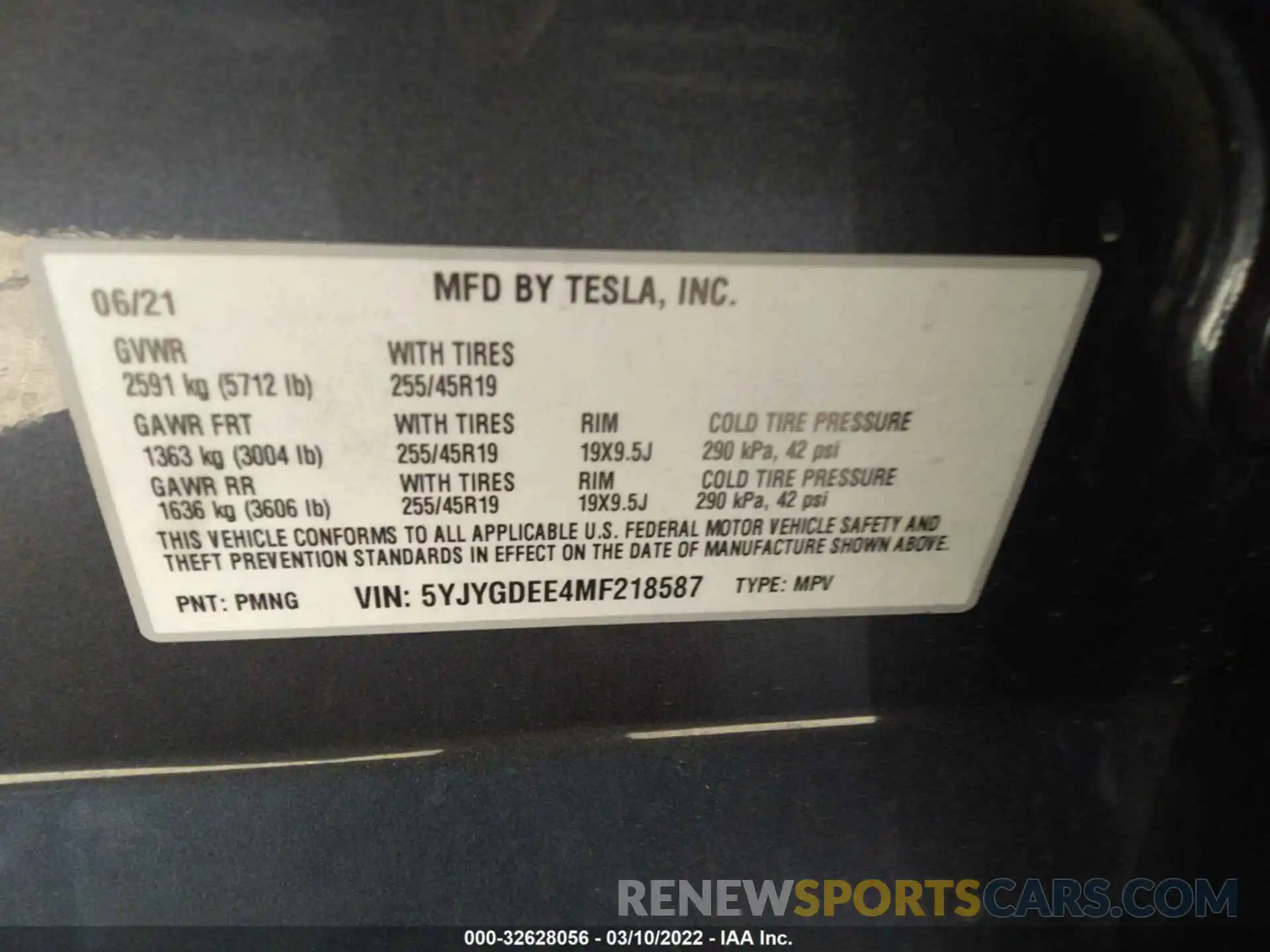 9 Фотография поврежденного автомобиля 5YJYGDEE4MF218587 TESLA MODEL Y 2021