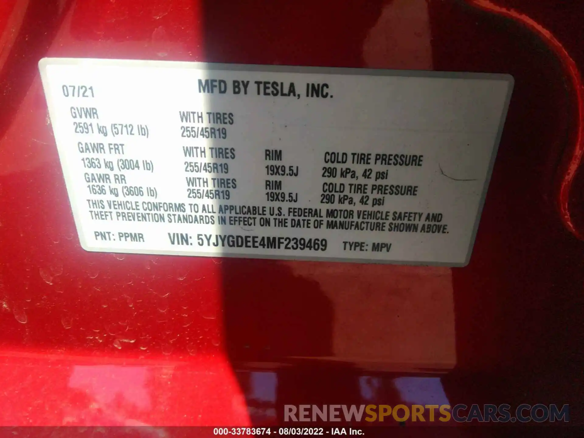 9 Photograph of a damaged car 5YJYGDEE4MF239469 TESLA MODEL Y 2021