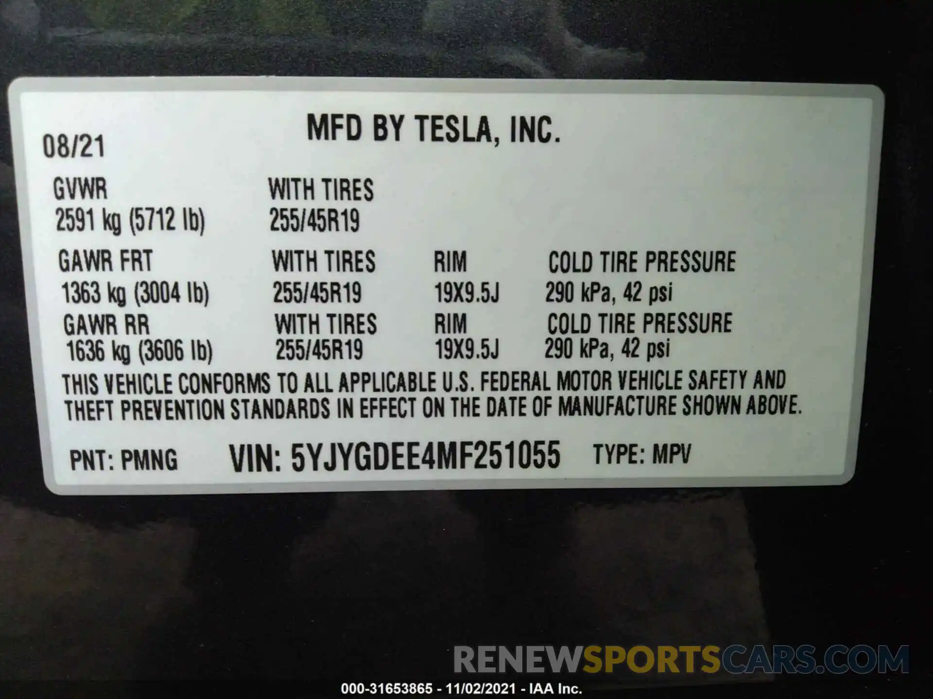 9 Фотография поврежденного автомобиля 5YJYGDEE4MF251055 TESLA MODEL Y 2021