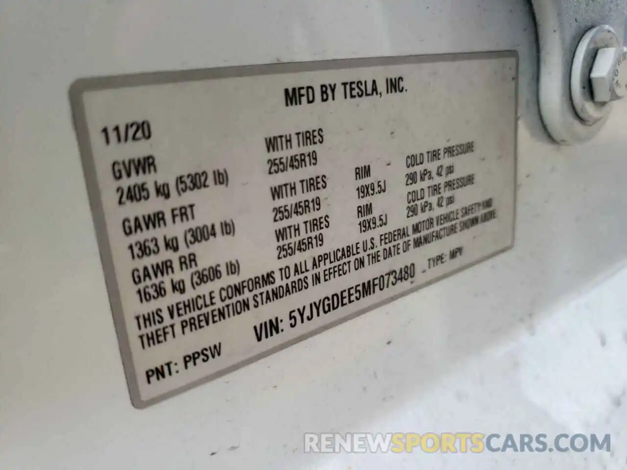 10 Photograph of a damaged car 5YJYGDEE5MF073480 TESLA MODEL Y 2021