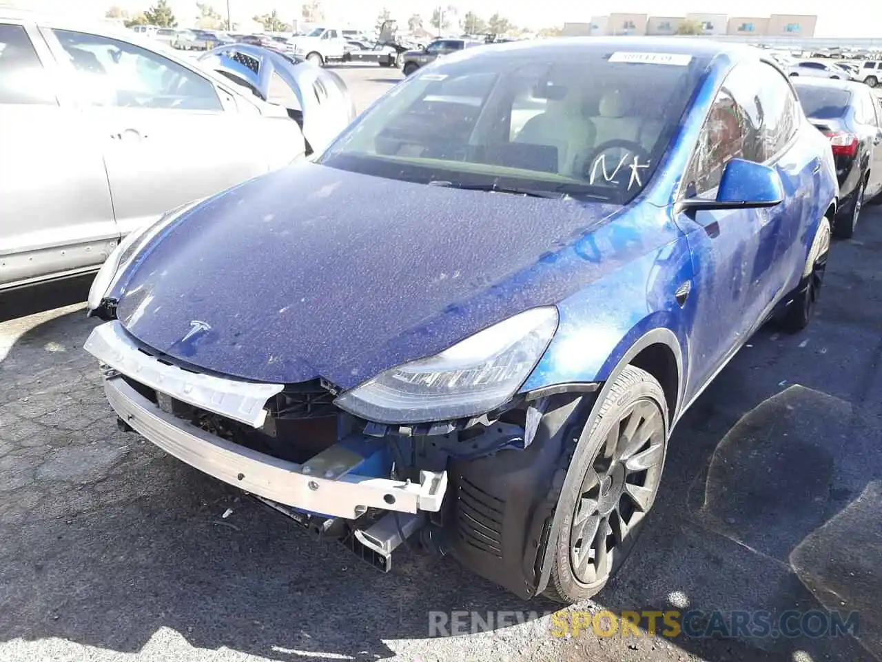 2 Photograph of a damaged car 5YJYGDEE5MF158223 TESLA MODEL Y 2021